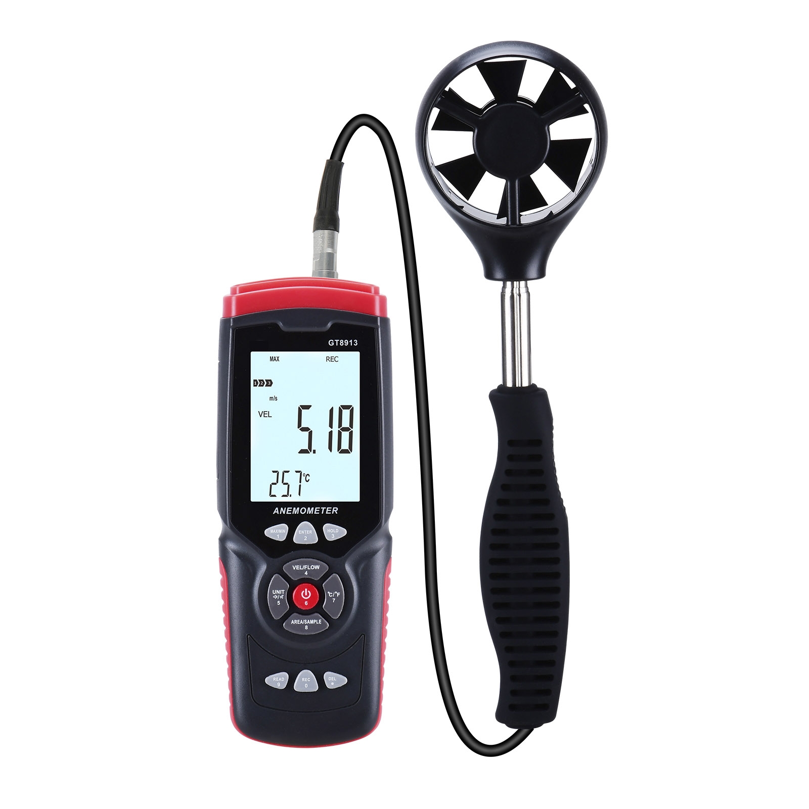 GT8913 Handheld Digital LCD Hot Wire Anemometer, Battery Not Included