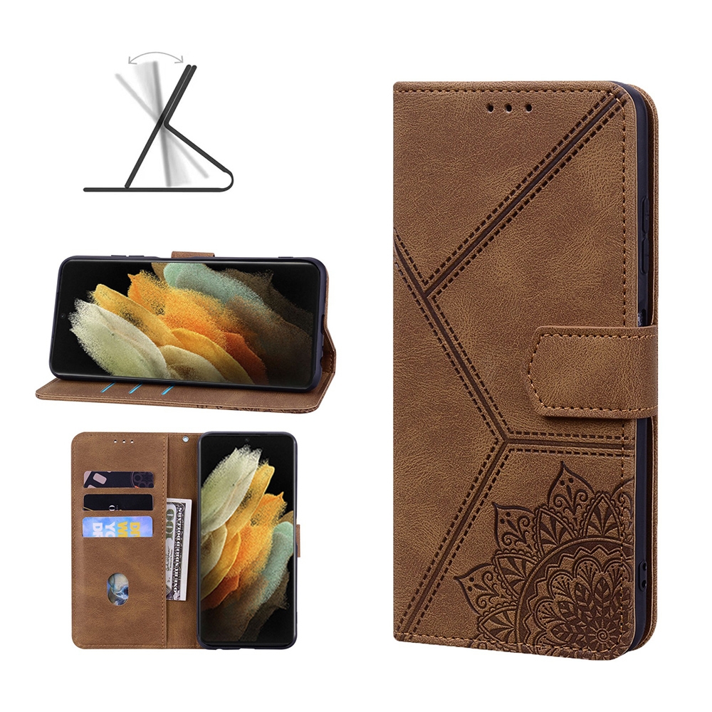 For Samsung Galaxy S21 Ultra 5G Geometric Mandala Embossed Leather Phone Case(Brown) For Samsung Galaxy S21 Ultra 5G Geometric Mandala Embossed Leather Phone Case(Brown)