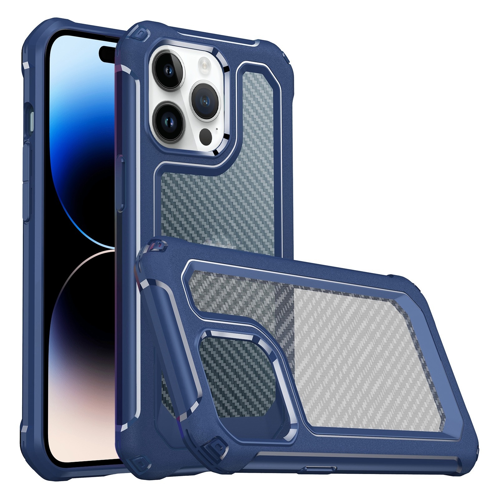 For iPhone 14 Pro Shockproof PC + Carbon Fiber Texture TPU Armor Phone Case(Blue) For iPhone 14 Pro Shockproof PC + Carbon Fiber Texture TPU Armor Phone Case(Blue)