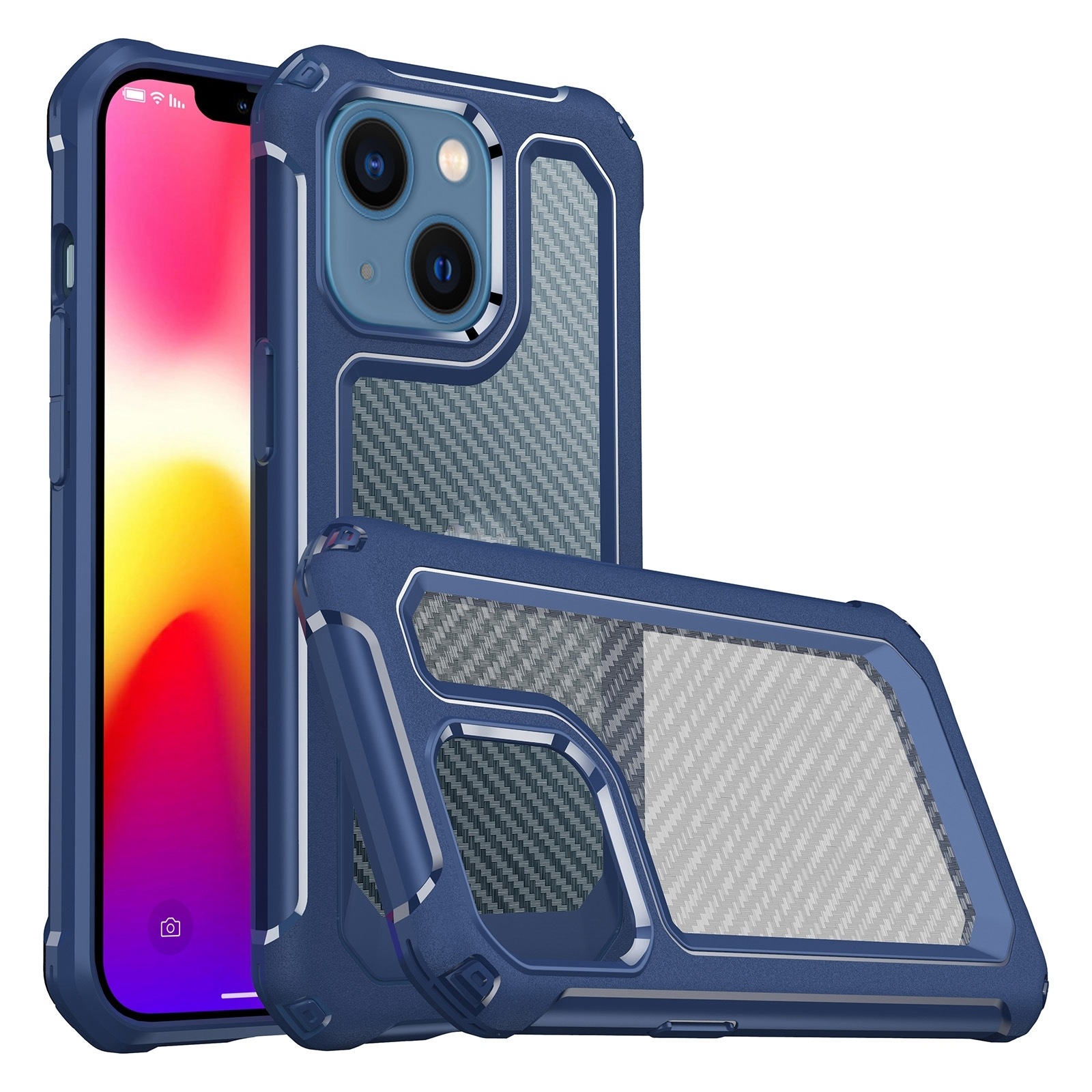 For iPhone 14 Shockproof PC + Carbon Fiber Texture TPU Armor Phone Case (Blue) For iPhone 14 Shockproof PC + Carbon Fiber Texture TPU Armor Phone Case (Blue)
