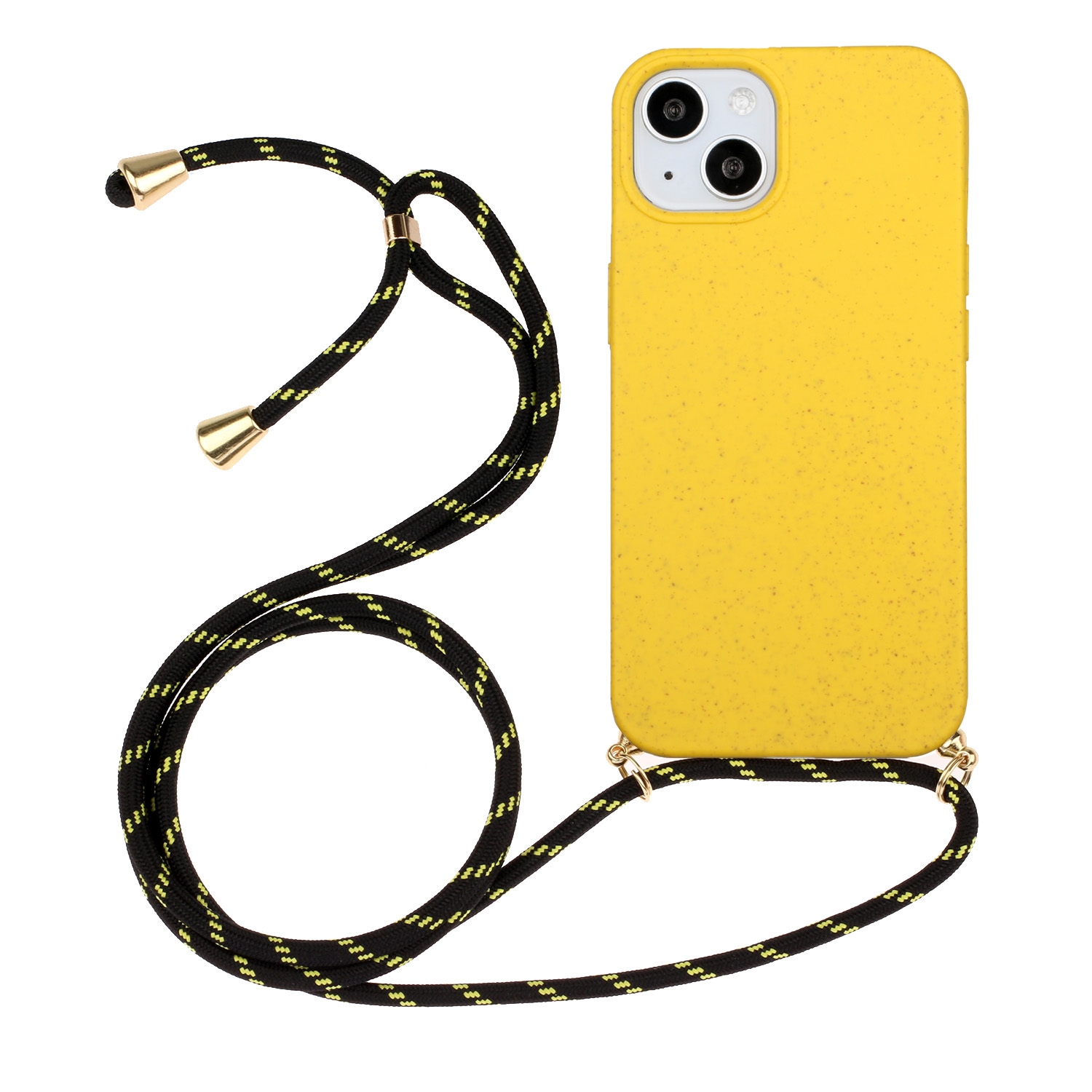 For iPhone 14 Wheat Straw Material + TPU Protective Case with Lanyard (Yellow) For iPhone 14 Wheat Straw Material + TPU Protective Case with Lanyard (Yellow)