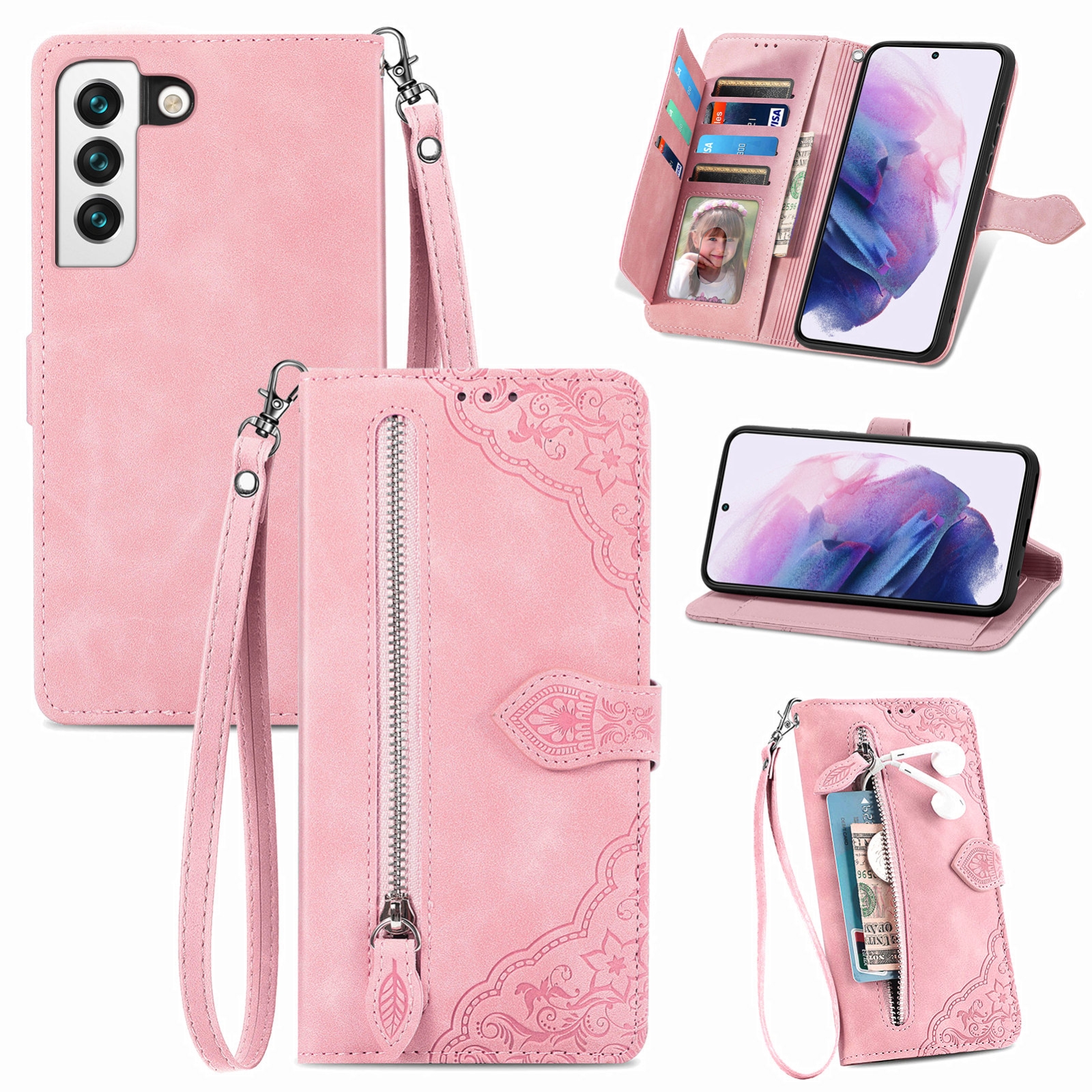For Samsung Galaxy S22+ 5G Embossed Flower Shockproof Leather Phone Case(Pink) For Samsung Galaxy S22+ 5G Embossed Flower Shockproof Leather Phone Case(Pink)