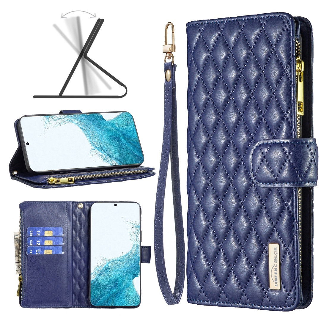 For Samsung Galaxy S22 5G Diamond Lattice Zipper Wallet Leather Flip Phone Case(Blue) For Samsung Galaxy S22 5G Diamond Lattice Zipper Wallet Leather Flip Phone Case(Blue)
