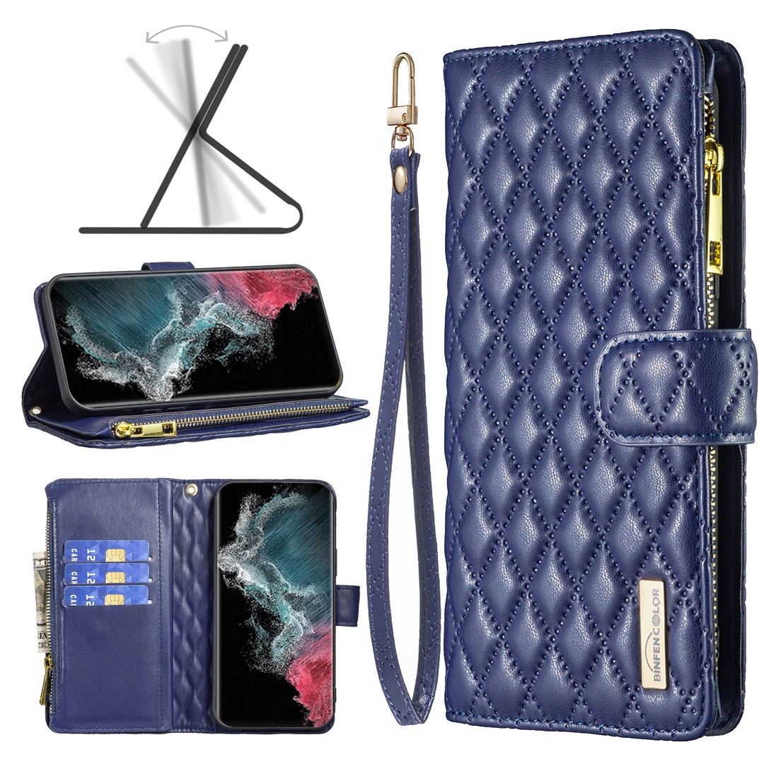 For Samsung Galaxy S22 Ultra 5G Diamond Lattice Zipper Wallet Leather Flip Phone Case(Blue) For Samsung Galaxy S22 Ultra 5G Diamond Lattice Zipper Wallet Leather Flip Phone Case(Blue)