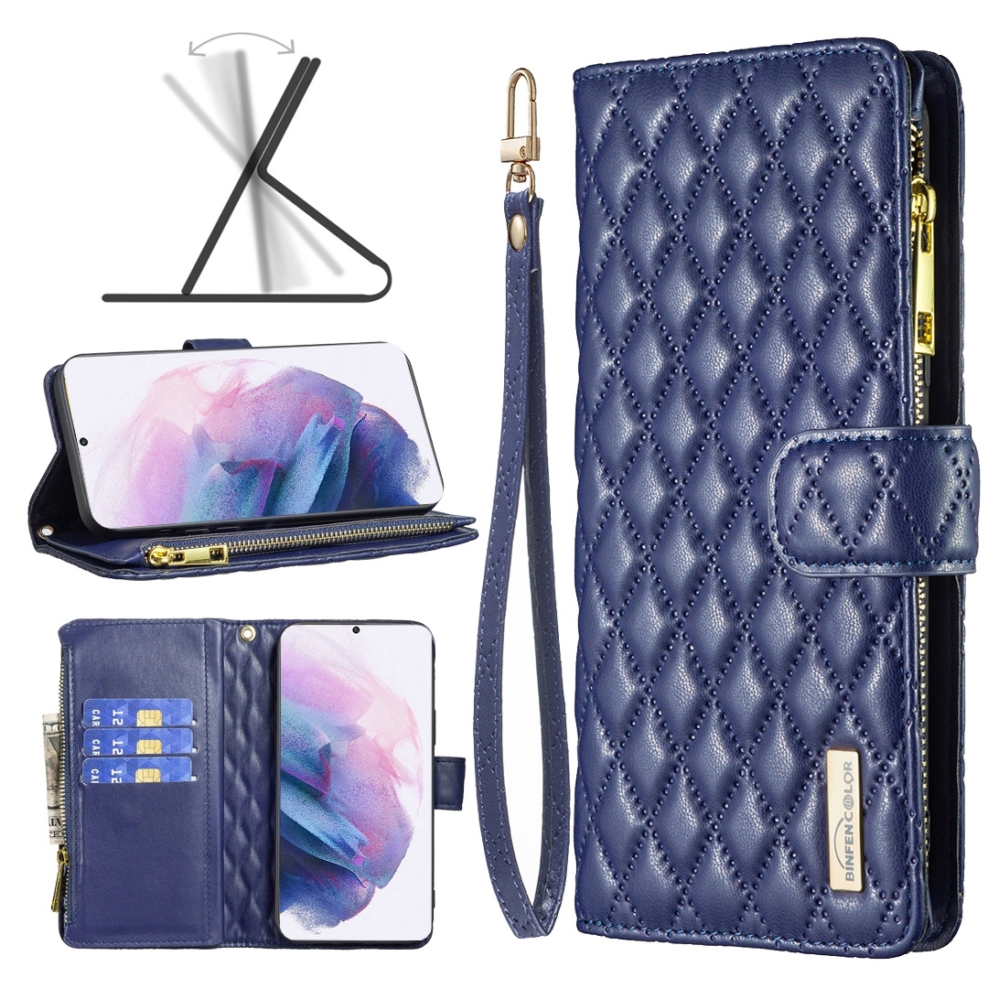 For Samsung Galaxy S21+ 5G Diamond Lattice Zipper Wallet Leather Flip Phone Case(Blue) For Samsung Galaxy S21+ 5G Diamond Lattice Zipper Wallet Leather Flip Phone Case(Blue)