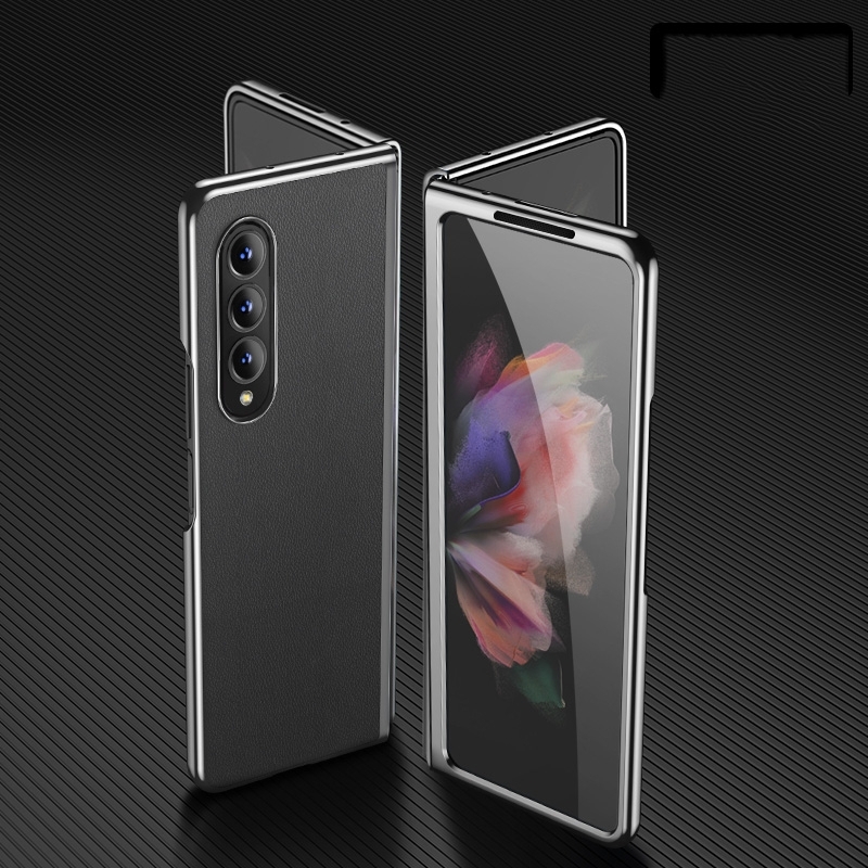 For Samsung Galaxy Z Fold4 Plating Leather Phone Case(Black) For Samsung Galaxy Z Fold4 Plating Leather Phone Case(Black)