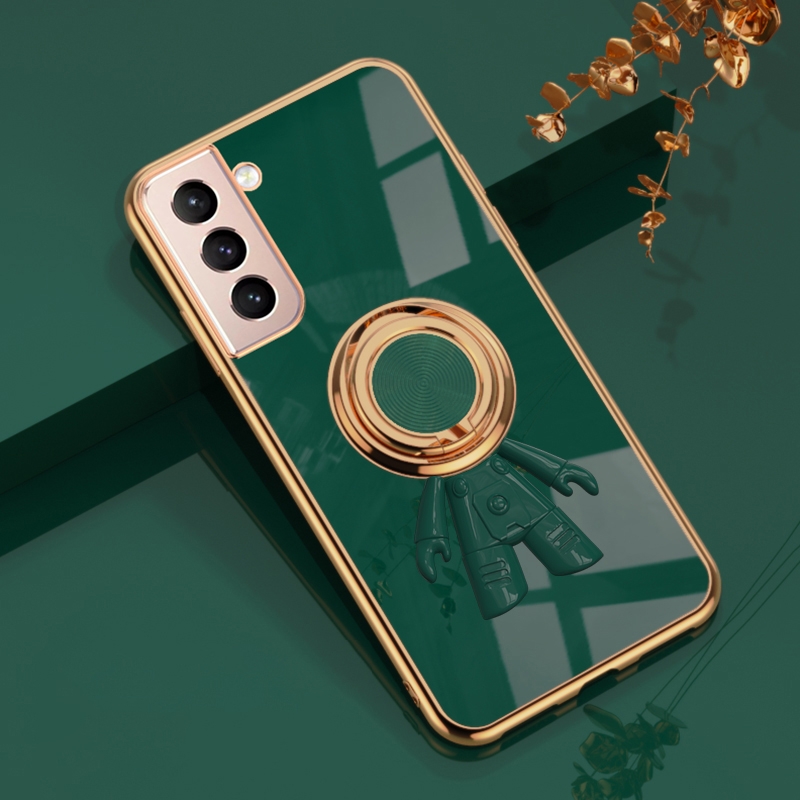 For Samsung Galaxy S21+ 5G 6D Plating Astronaut Ring Kickstand Phone Case(Night Green) For Samsung Galaxy S21+ 5G 6D Plating Astronaut Ring Kickstand Phone Case(Night Green)
