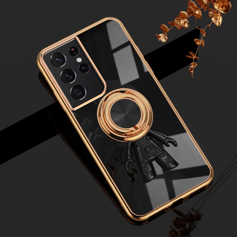 For Samsung Galaxy S21 Ultra 5G 6D Plating Astronaut Ring Kickstand Phone Case(Black) For Samsung Galaxy S21 Ultra 5G 6D Plating Astronaut Ring Kickstand Phone Case(Black)