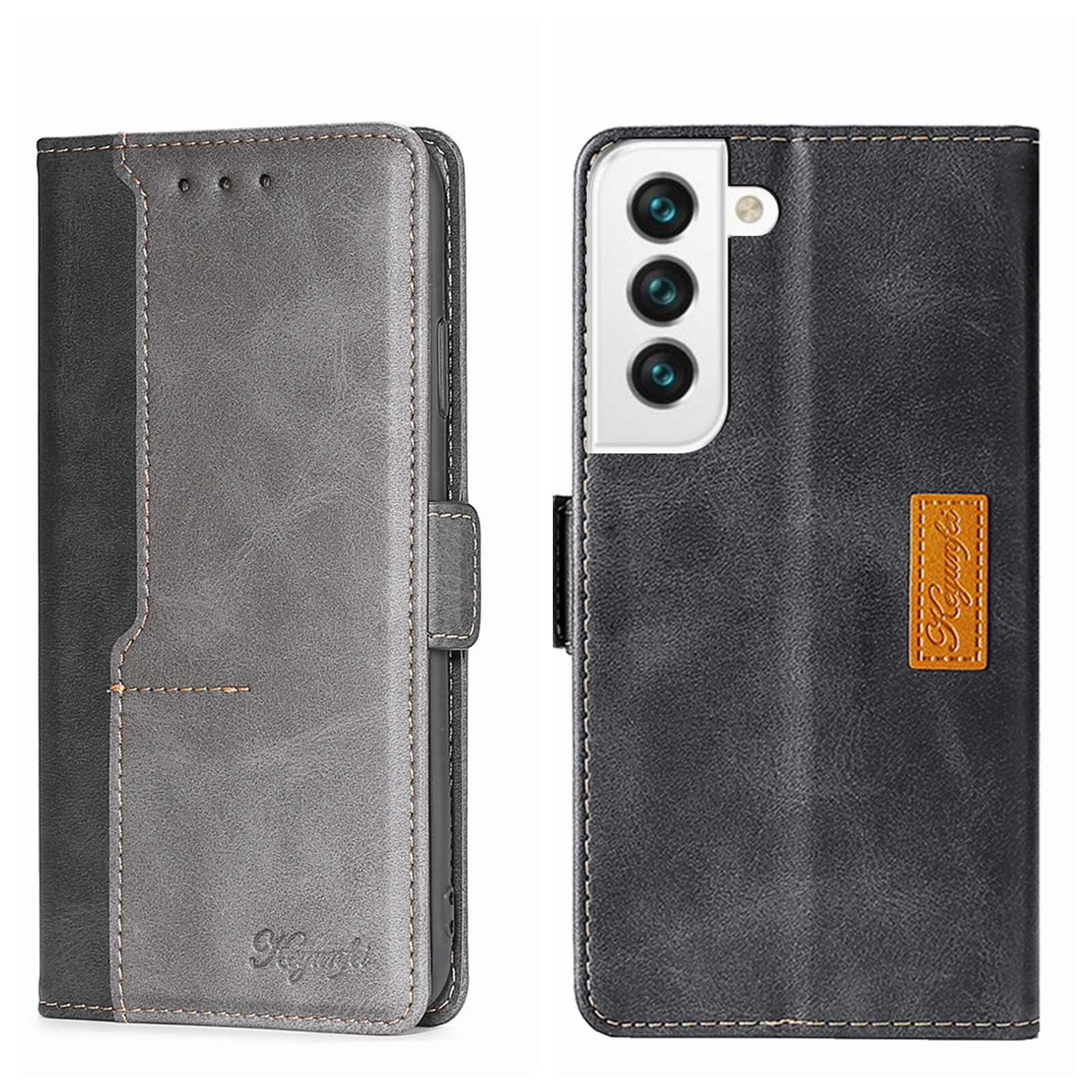 For Samsung Galaxy S22+ Contrast Color Side Buckle Leather Phone Case(Black + Grey) For Samsung Galaxy S22+ Contrast Color Side Buckle Leather Phone Case(Black + Grey)