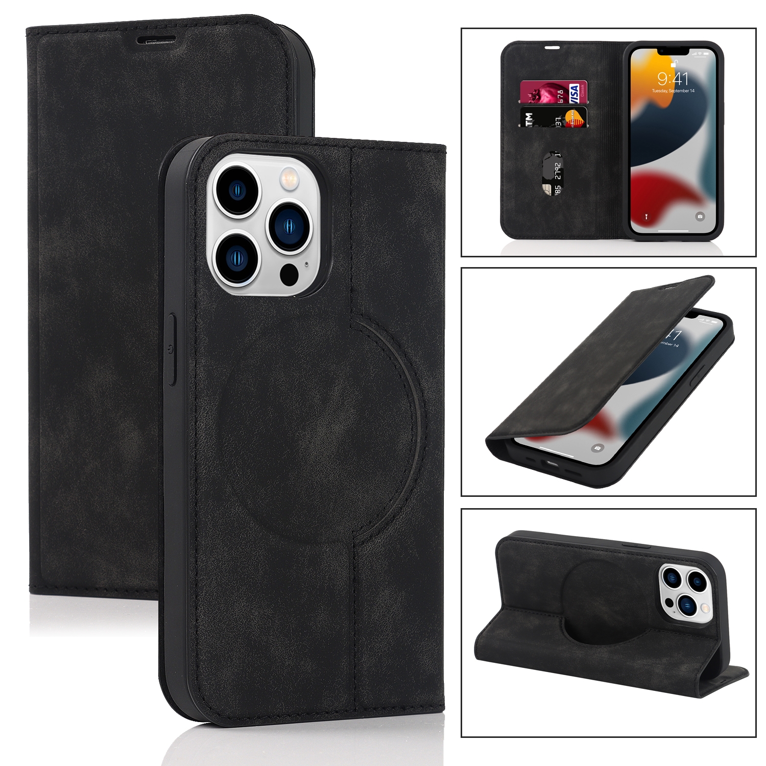 For iPhone 13 Pro Max Wireless Charging Magsafe Leather Phone Case (Black) For iPhone 13 Pro Max Wireless Charging Magsafe Leather Phone Case (Black)