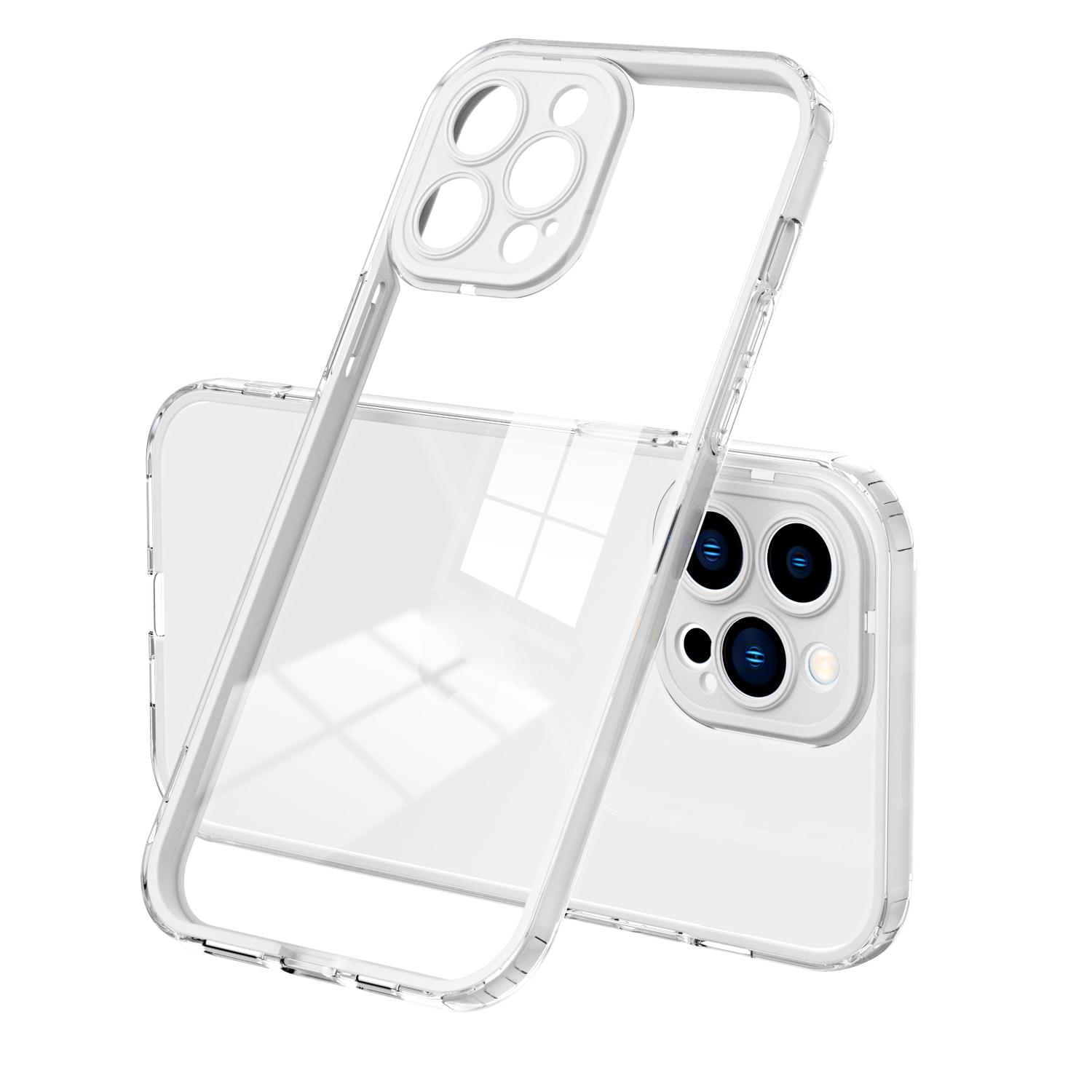 For iPhone 13 Pro Max 3 in 1 Clear TPU Color PC Frame Phone Case (White) For iPhone 13 Pro Max 3 in 1 Clear TPU Color PC Frame Phone Case (White)