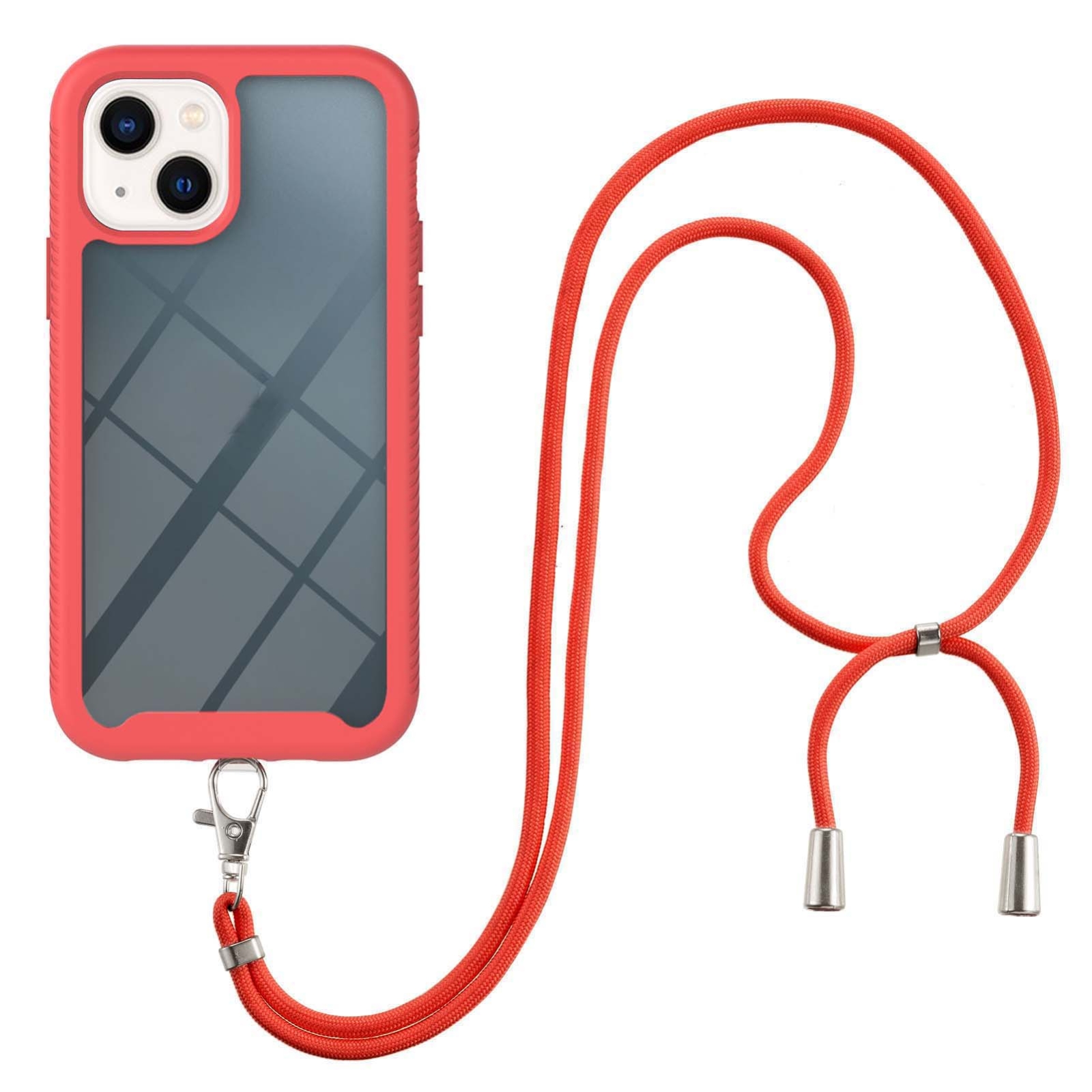 Starry Sky Solid Color Series Shockproof PC + TPU Phone Case with Neck Strap For iPhone 14 Max(Red)