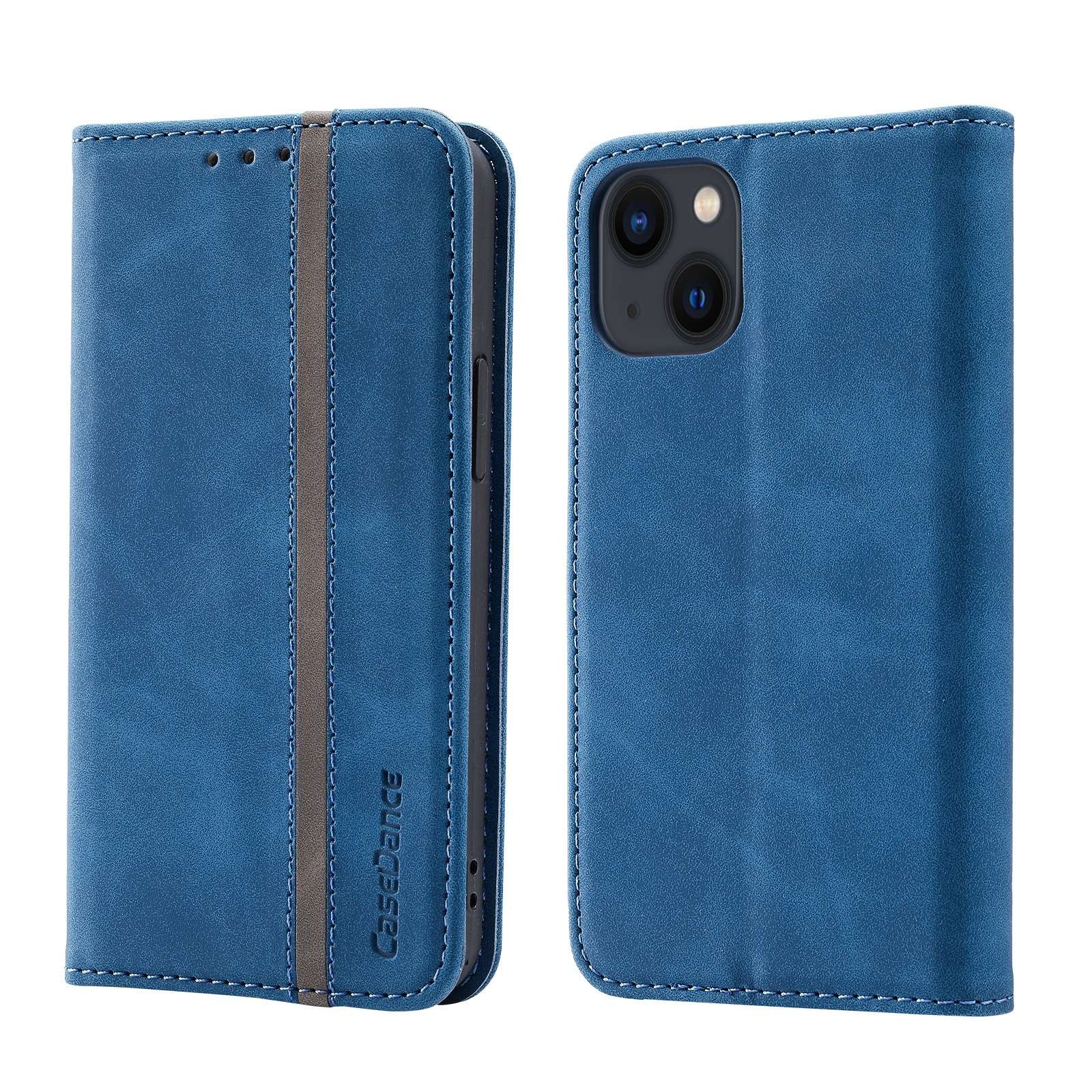 For iPhone 14 Splicing Skin Feel Magnetic Leather Phone Case (Blue) For iPhone 14 Splicing Skin Feel Magnetic Leather Phone Case (Blue)