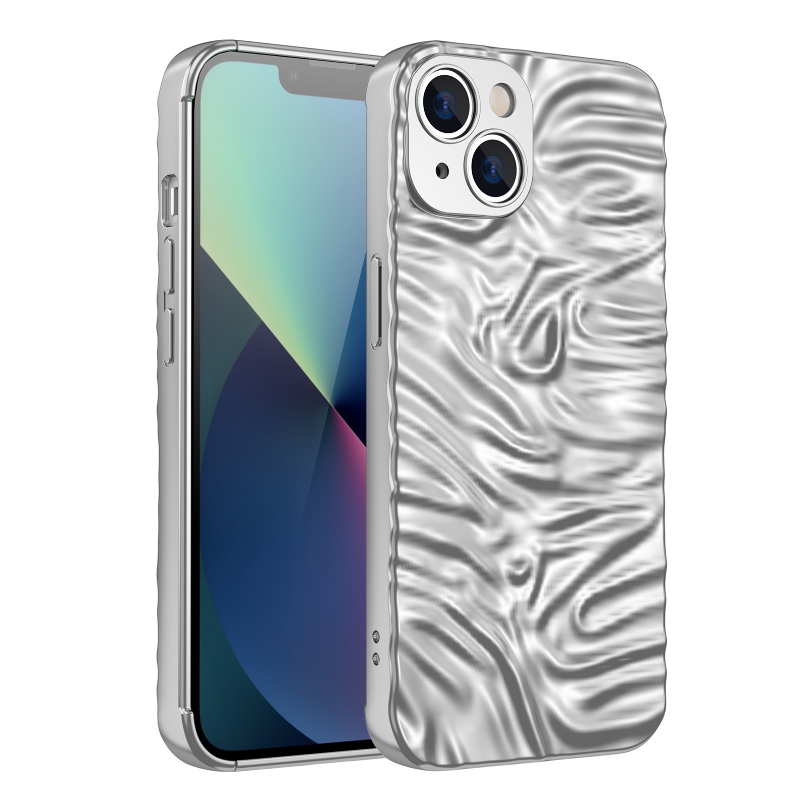 For iPhone 14 Wave Electroplating TPU Phone Case (Matte Silver) For iPhone 14 Wave Electroplating TPU Phone Case (Matte Silver)