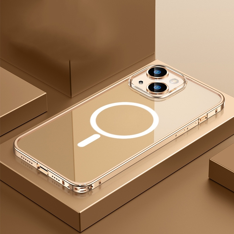 For iPhone 14 Plus Transparent MagSafe Magnetic Phone Case with Lens Film (Gold) For iPhone 14 Plus Transparent MagSafe Magnetic Phone Case with Lens Film (Gold)