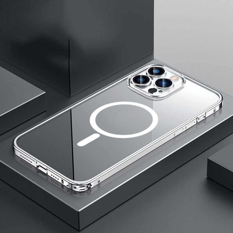 For iPhone 14 Pro Transparent MagSafe Magnetic Phone Case with Lens Film(Silver) For iPhone 14 Pro Transparent MagSafe Magnetic Phone Case with Lens Film(Silver)