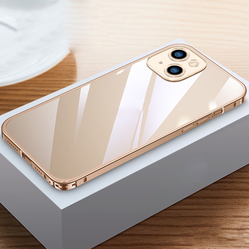 For iPhone 14 Metal Frame HD Transparent Phone Case (Gold) For iPhone 14 Metal Frame HD Transparent Phone Case (Gold)