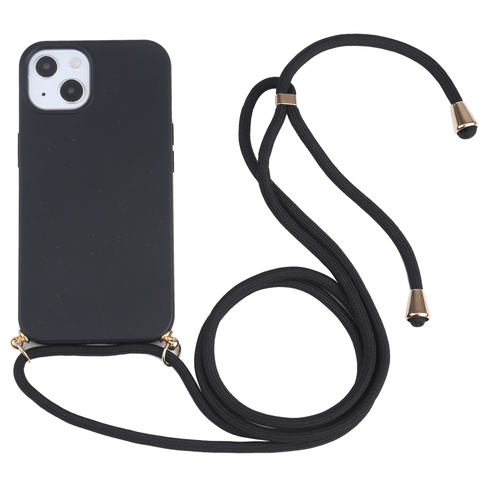 For iPhone 14 Wheat Straw Material + TPU Shockproof Phone Case with Neck Lanyard (Black) For iPhone 14 Wheat Straw Material + TPU Shockproof Phone Case with Neck Lanyard (Black)