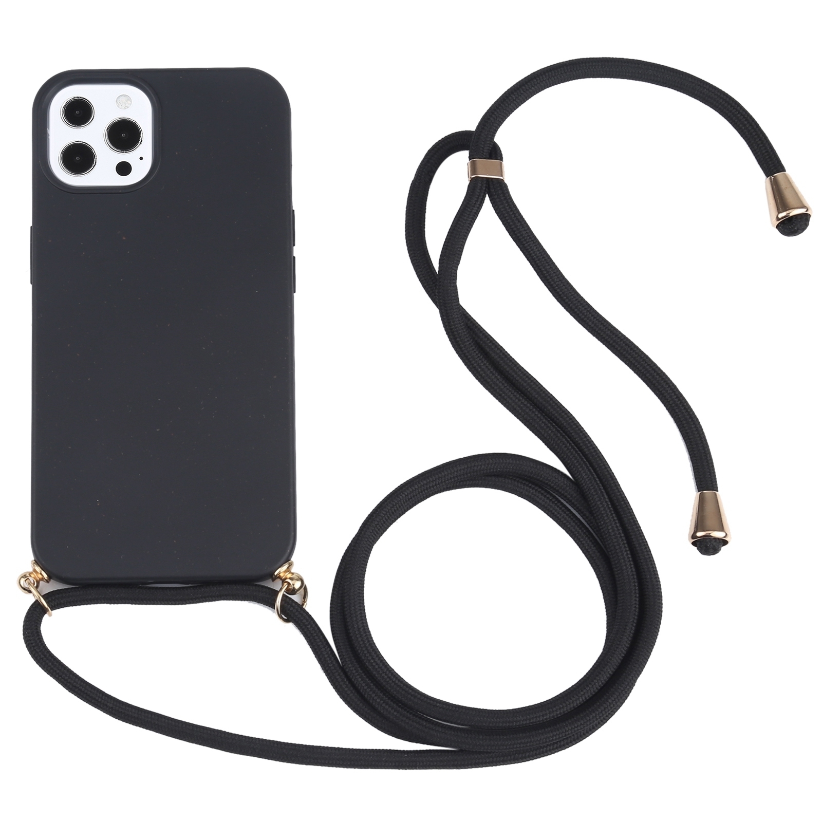 For iPhone 14 Pro Wheat Straw Material + TPU Shockproof Phone Case with Neck Lanyard(Black) For iPhone 14 Pro Wheat Straw Material + TPU Shockproof Phone Case with Neck Lanyard(Black)