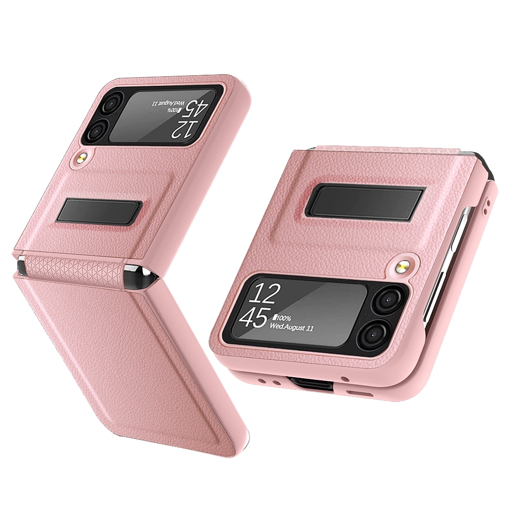 For Samsung Galaxy Z Flip4 Litchi Texture Hinge Holder Phone Case(Pink) For Samsung Galaxy Z Flip4 Litchi Texture Hinge Holder Phone Case(Pink)