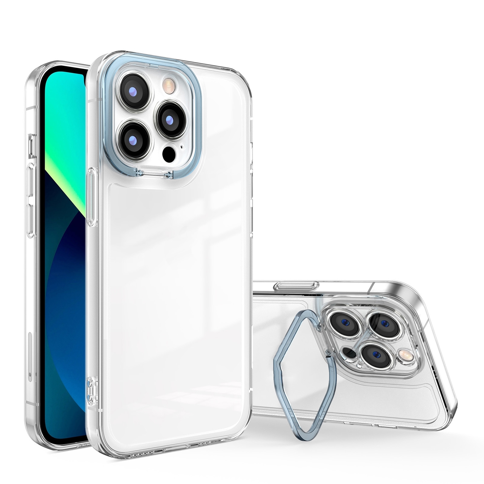 For iPhone 14 Plus Transparent Invisible Bracket Shockproof Phone Case (Blue) For iPhone 14 Plus Transparent Invisible Bracket Shockproof Phone Case (Blue)