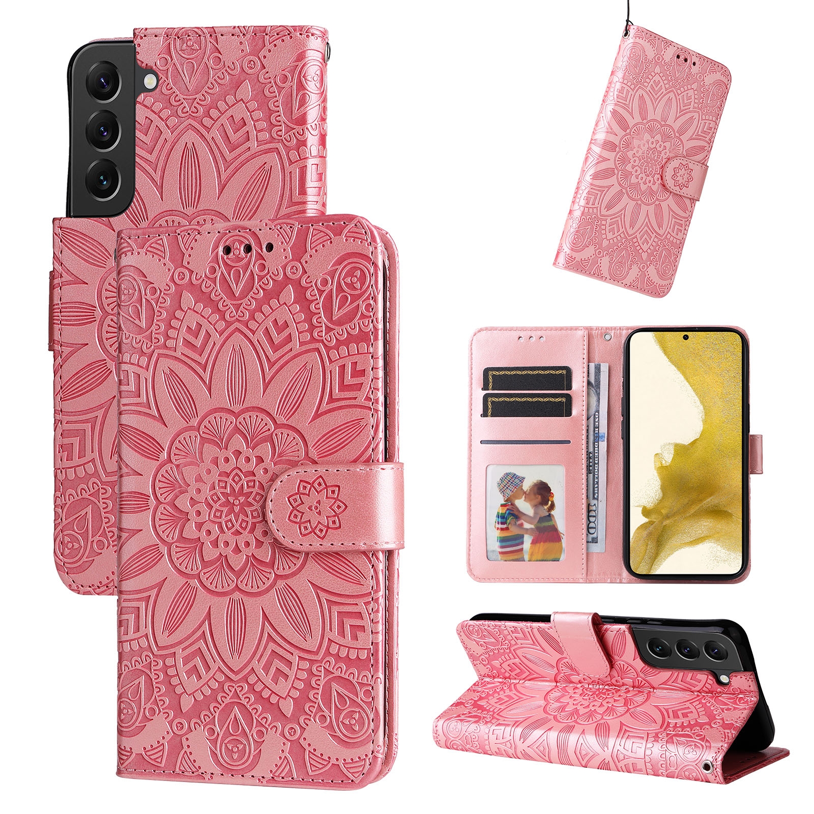 For Samsung Galaxy S22 5G Embossed Sunflower Leather Phone Case(Pink) For Samsung Galaxy S22 5G Embossed Sunflower Leather Phone Case(Pink)