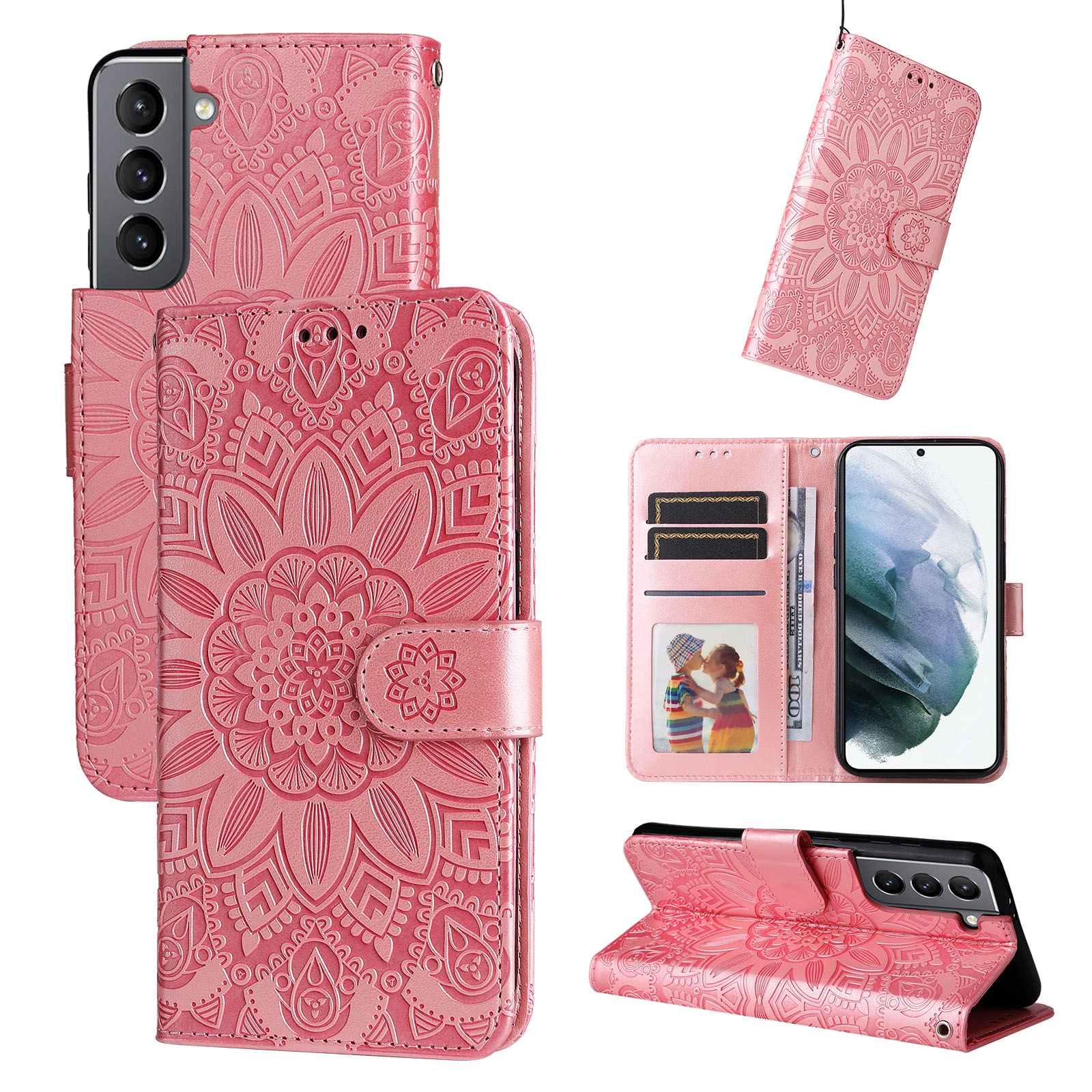 For Samsung Galaxy S21 5G Embossed Sunflower Leather Phone Case(Pink) For Samsung Galaxy S21 5G Embossed Sunflower Leather Phone Case(Pink)