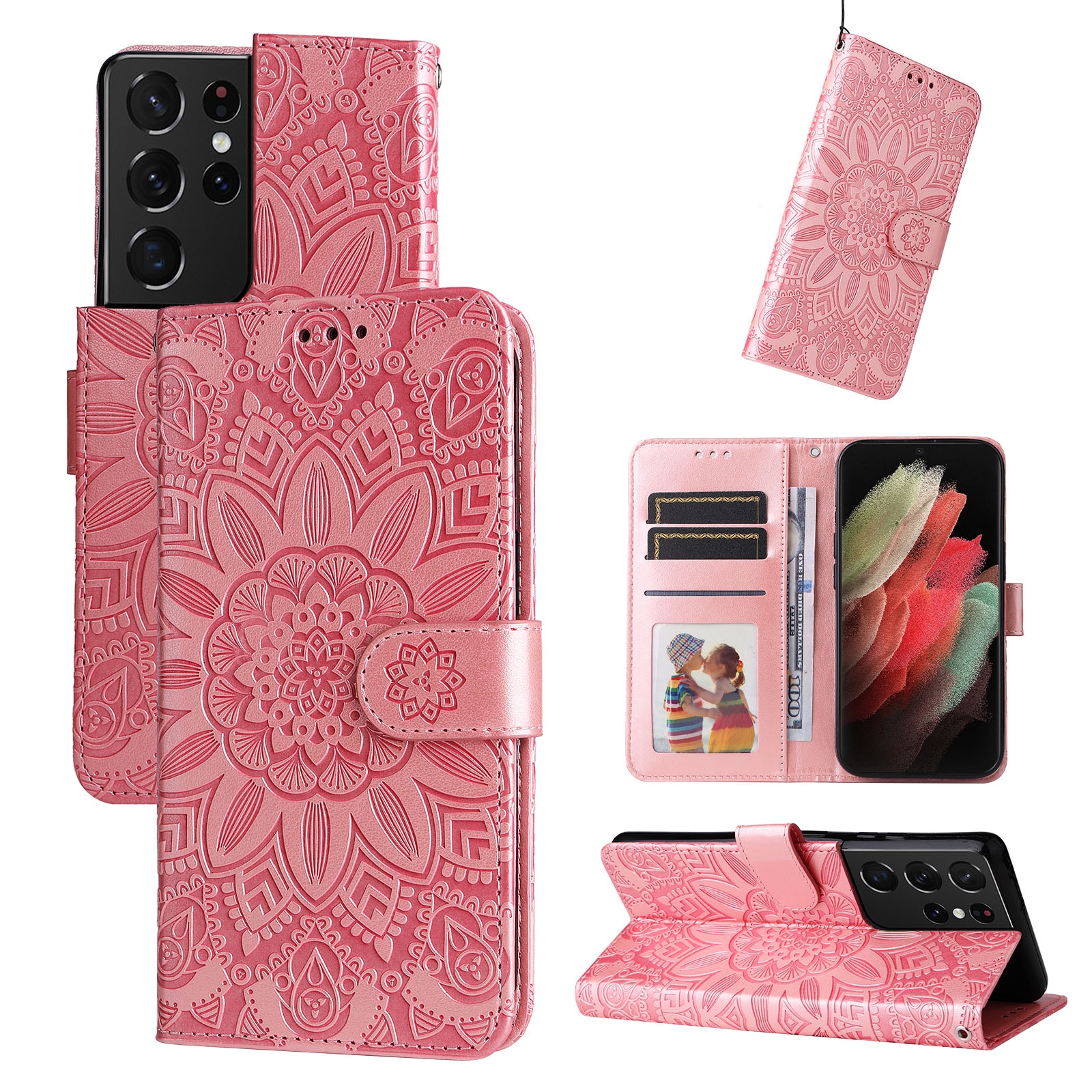 For Samsung Galaxy S21 Ultra 5G Embossed Sunflower Leather Phone Case(Pink) For Samsung Galaxy S21 Ultra 5G Embossed Sunflower Leather Phone Case(Pink)