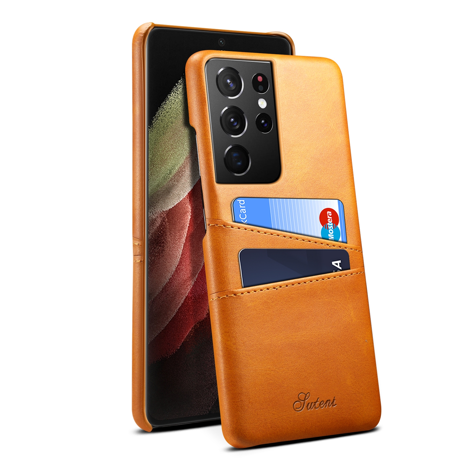 For Samsung Galaxy S21 Ultra Calf Texture Back Protective Phone Case with Card Slots(Khaki) For Samsung Galaxy S21 Ultra Calf Texture Back Protective Phone Case with Card Slots(Khaki)