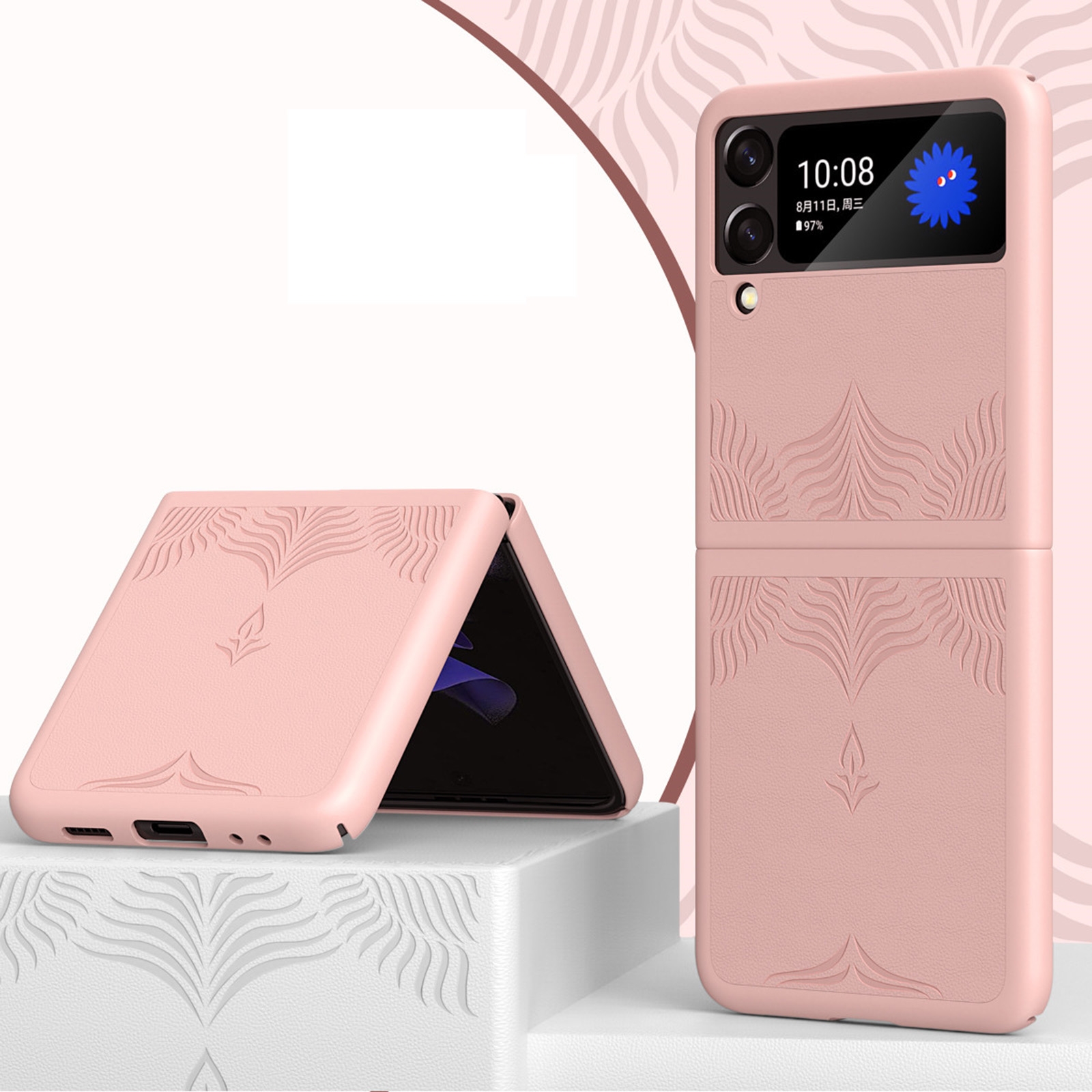For Samsung Galaxy Z Flip4 5G Embossed Leather Texture Protective Phone Case(Pink) For Samsung Galaxy Z Flip4 5G Embossed Leather Texture Protective Phone Case(Pink)