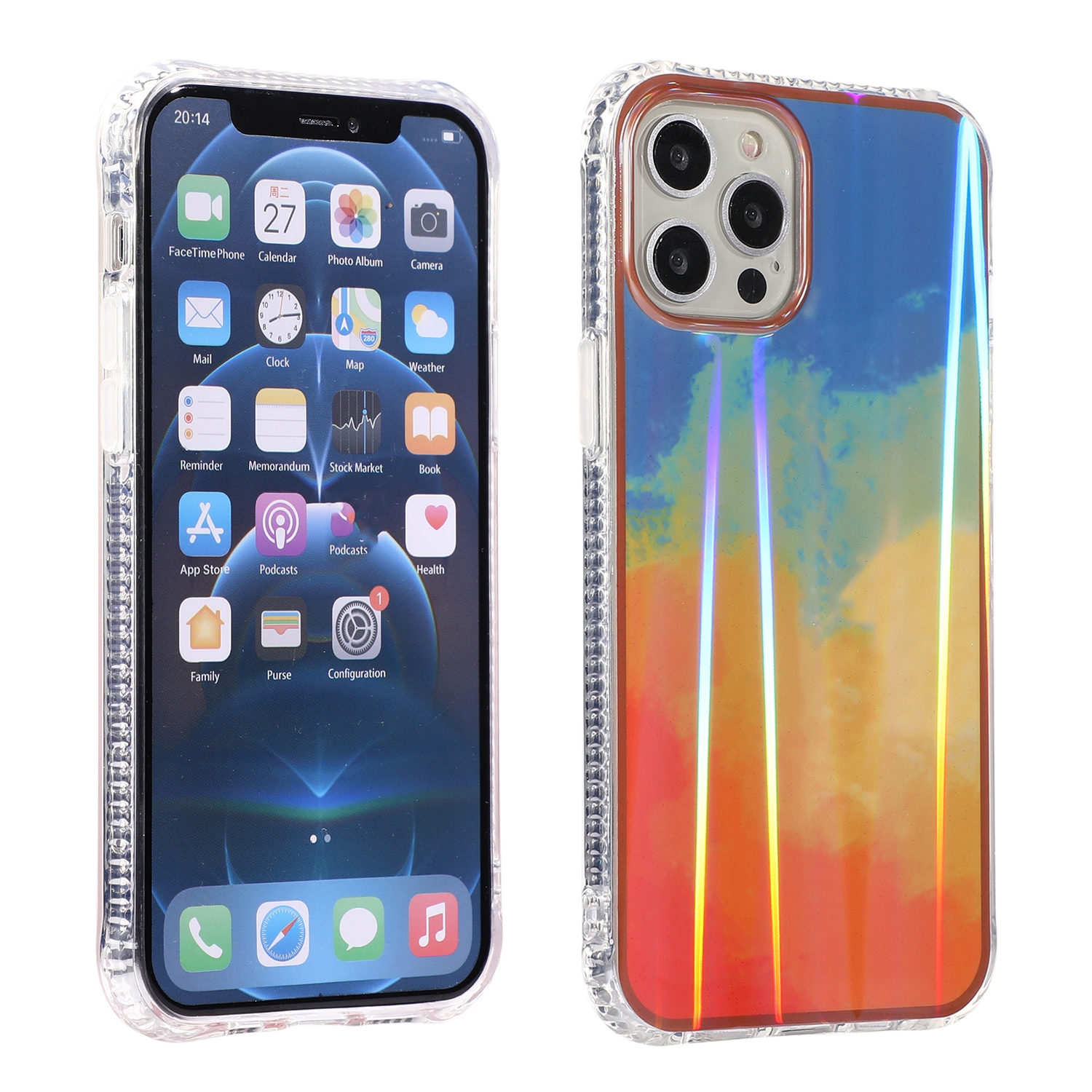 For iPhone 14 Plus Aurora Cloud Electroplating Gold Edge Double-sided IMD Pattern TPU Case (Rainbow) For iPhone 14 Plus Aurora Cloud Electroplating Gold Edge Double-sided IMD Pattern TPU Case (Rainbow)