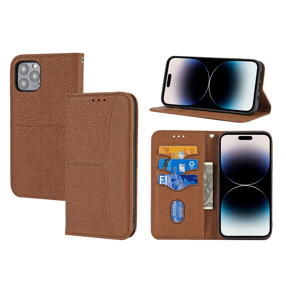 For iPhone 14 Pro Max Woven Texture Leather Case (Brown) For iPhone 14 Pro Max Woven Texture Leather Case (Brown)