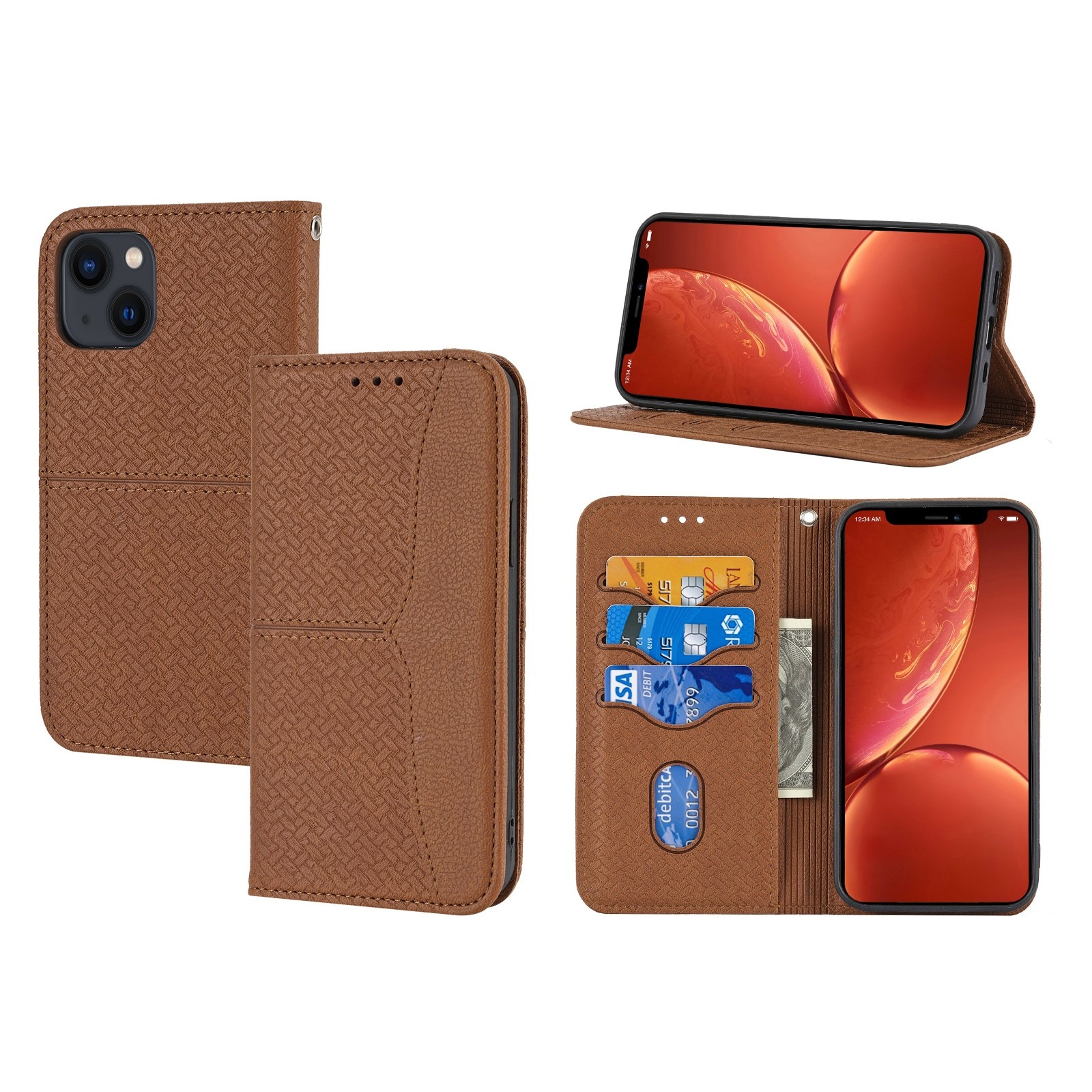 For iPhone 14 Woven Texture Leather Case (Brown) For iPhone 14 Woven Texture Leather Case (Brown)
