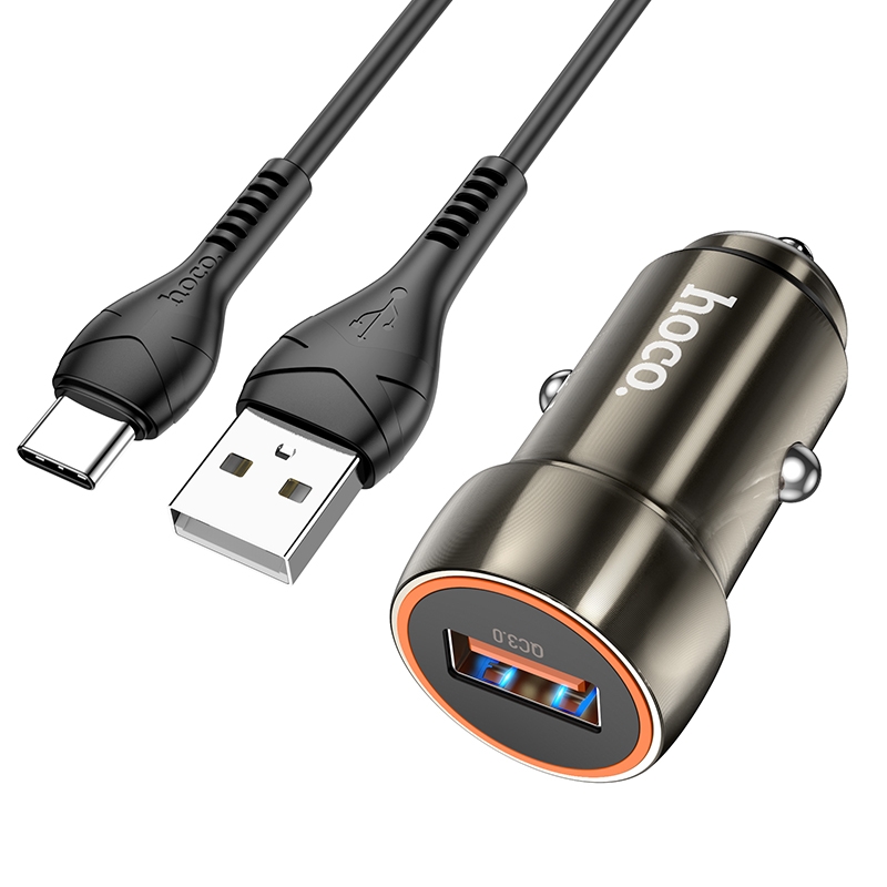hoco Z46 Blue Shield Single Port QC3.0 Car Charger Set with Type-C Cable(Metal Grey) hoco Z46 Blue Shield Single Port QC3.0 Car Charger Set with Type-C Cable(Metal Grey)