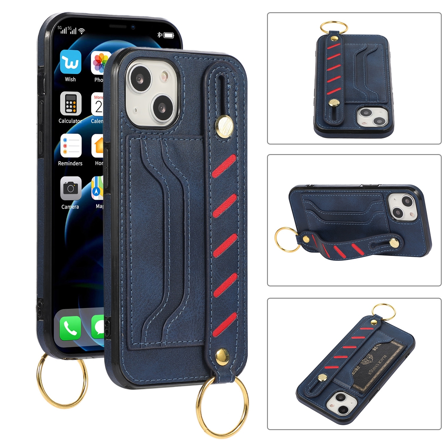 For iPhone 14 Wristband Wallet Leather Phone Case (Blue) For iPhone 14 Wristband Wallet Leather Phone Case (Blue)