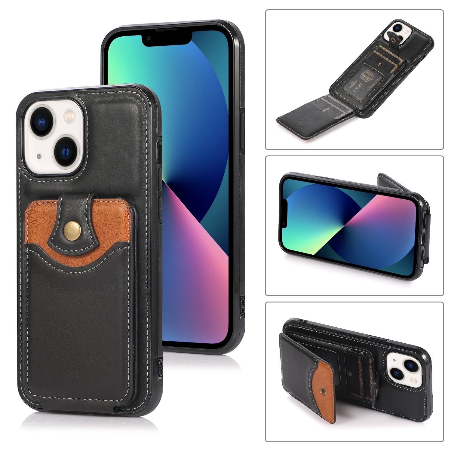 For iPhone 14 Soft Skin Wallet Bag Phone Case (Black) For iPhone 14 Soft Skin Wallet Bag Phone Case (Black)