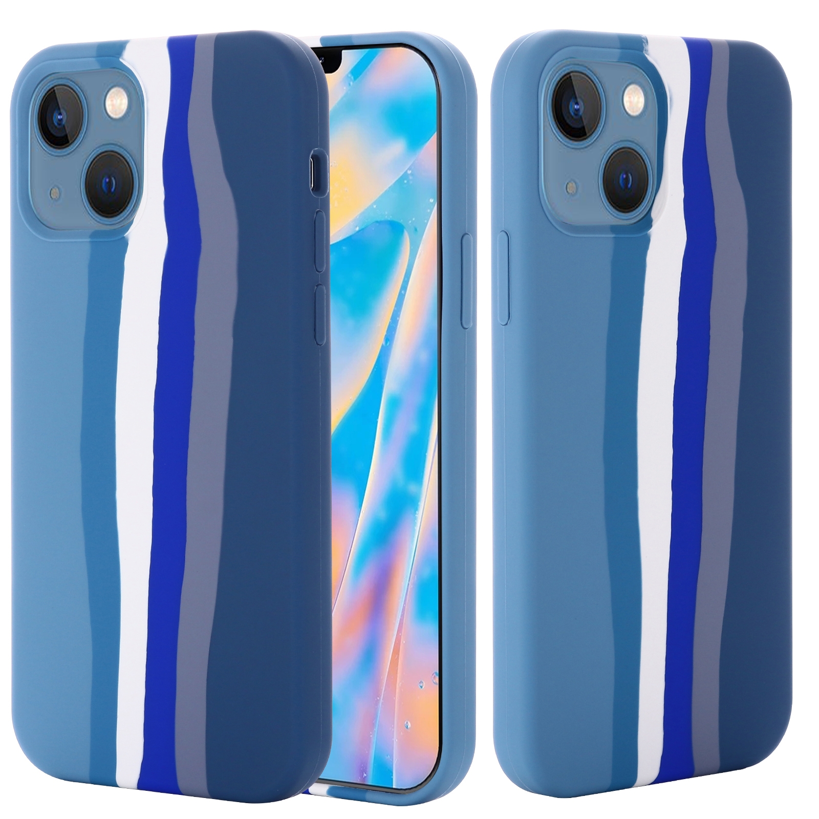 For iPhone 14 Rainbow Liquid Silicone Phone Case (Blue) For iPhone 14 Rainbow Liquid Silicone Phone Case (Blue)