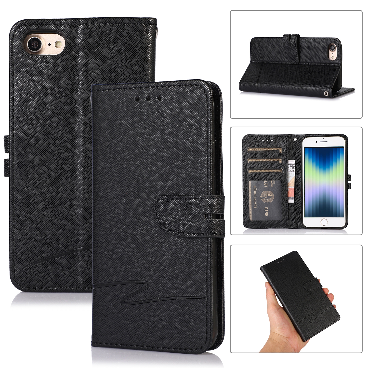 For iPhone SE 2022 / SE 2020 / 8 / 7 Cross Texture Horizontal Flip Leather Phone Case(Black) For iPhone SE 2022 / SE 2020 / 8 / 7 Cross Texture Horizontal Flip Leather Phone Case(Black)
