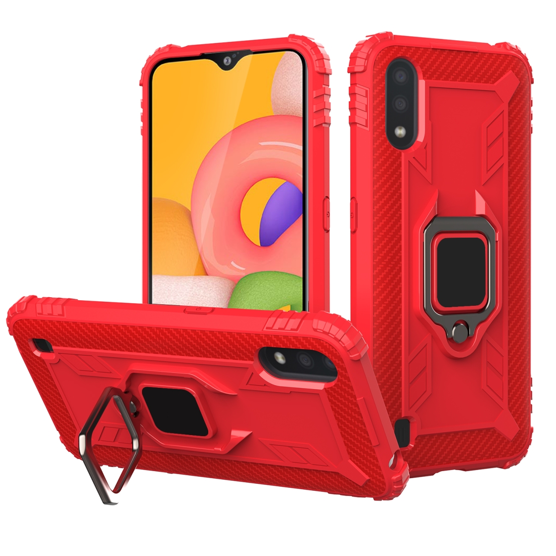 For Galaxy A01(European Version) Carbon Fiber Protective Case with 360 Degree Rotating Ring Holder(Red) For Galaxy A01(European Version) Carbon Fiber Protective Case with 360 Degree Rotating Ring Holder(Red)