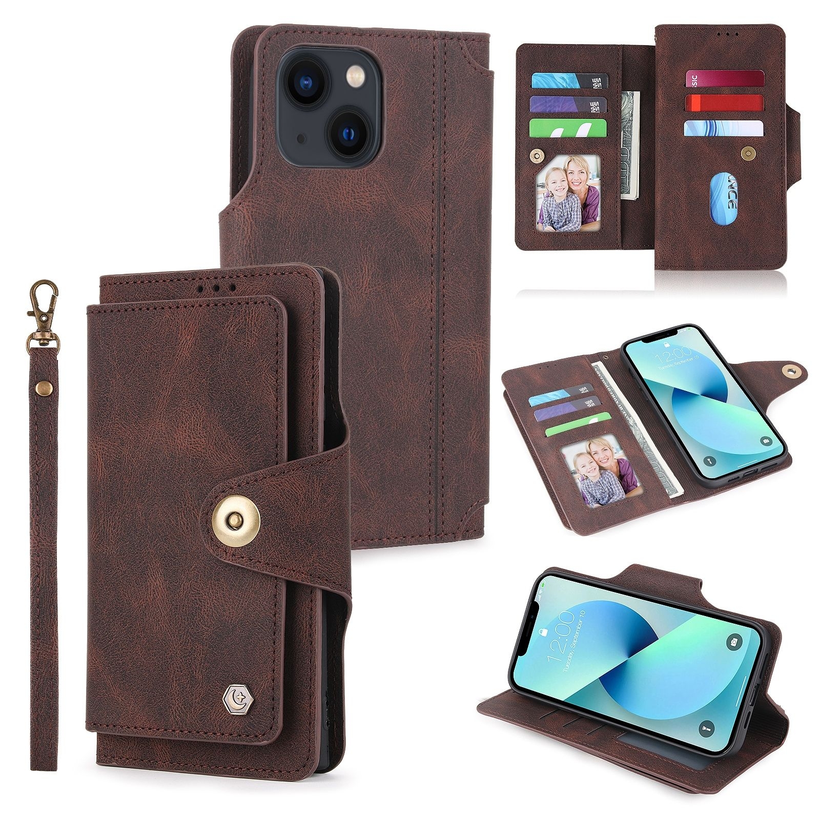 For iPhone 14 Plus POLA 9 Card-slot Oil Side Leather Phone Case (Brown) For iPhone 14 Plus POLA 9 Card-slot Oil Side Leather Phone Case (Brown)