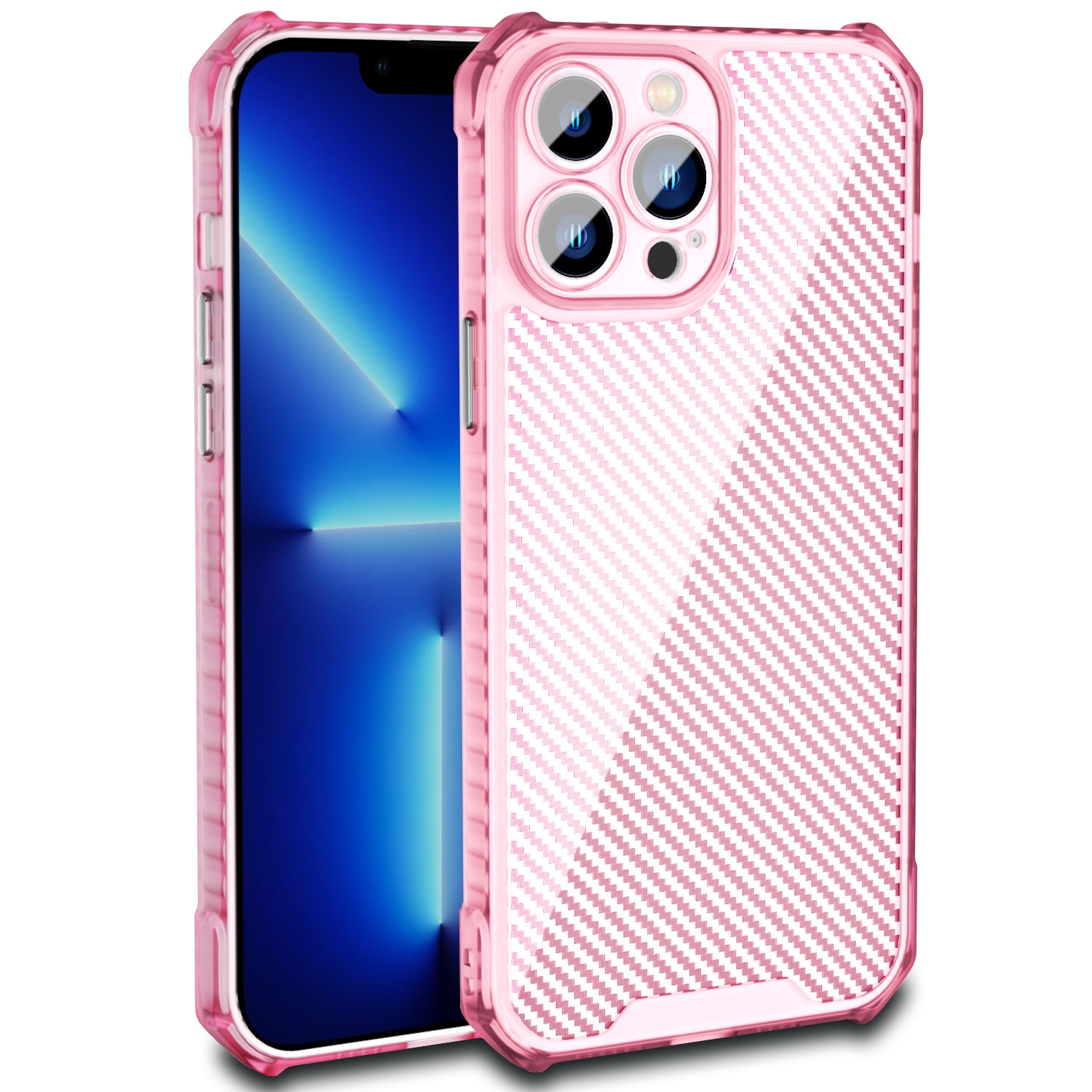 For iPhone 11 Carbon Fiber Texture Shockproof Phone Case (Transparent Pink) For iPhone 11 Carbon Fiber Texture Shockproof Phone Case (Transparent Pink)