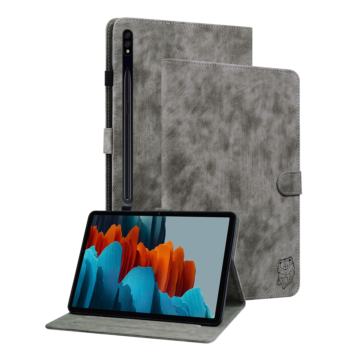 For Samsung Galaxy Tab S9 Tiger Pattern Flip Leather Tablet Case(Grey) For Samsung Galaxy Tab S9 Tiger Pattern Flip Leather Tablet Case(Grey)