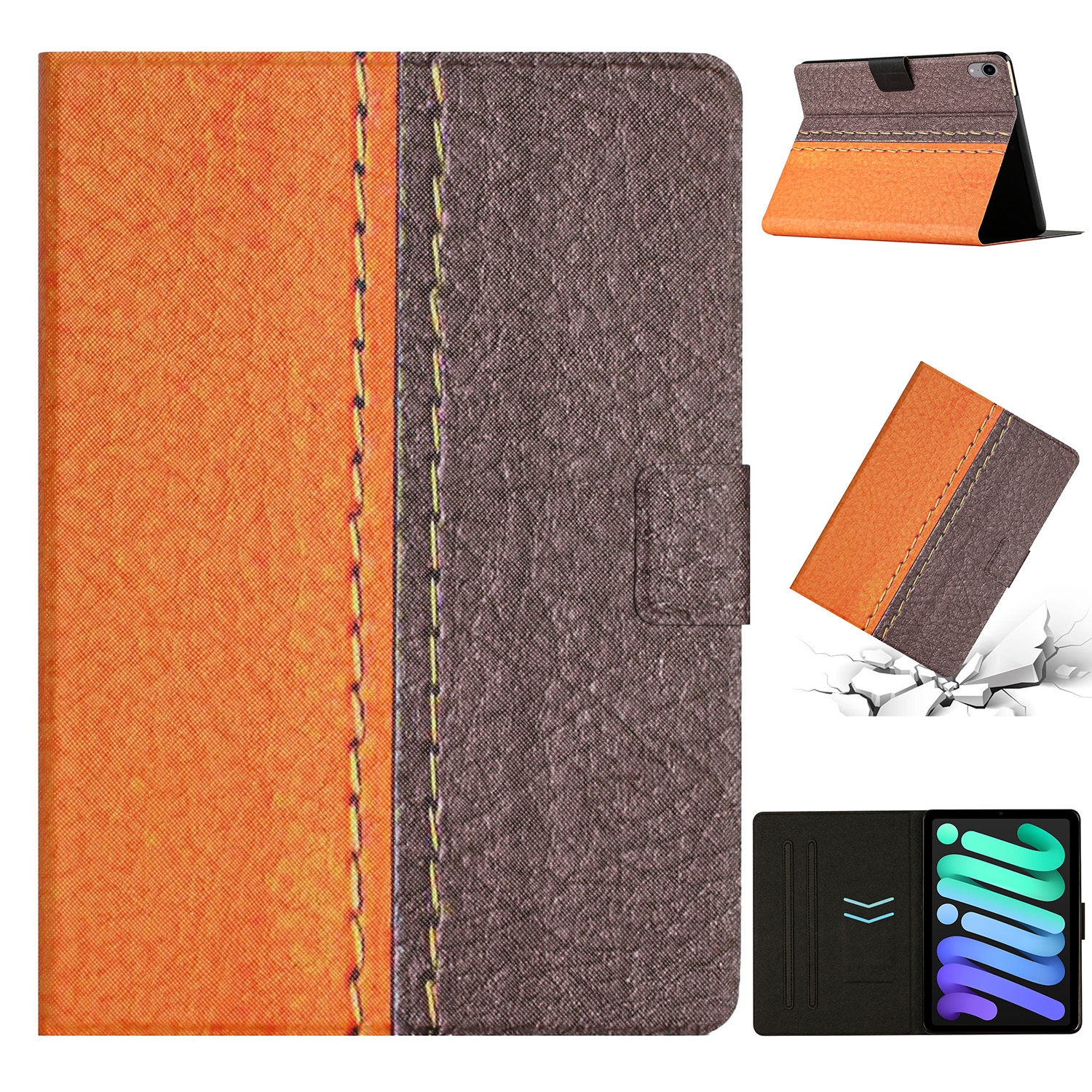 For iPad mini 2024 /mini 6 Stitching Solid Color Smart Leather Tablet Case(Orange) For iPad mini 2024 /mini 6 Stitching Solid Color Smart Leather Tablet Case(Orange)