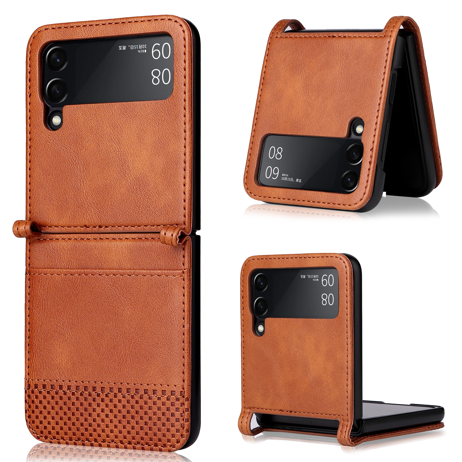 For Samsung Galaxy Z Filp4 5G Vintage Texture Folding Leather Phone Case(Brown) For Samsung Galaxy Z Filp4 5G Vintage Texture Folding Leather Phone Case(Brown)
