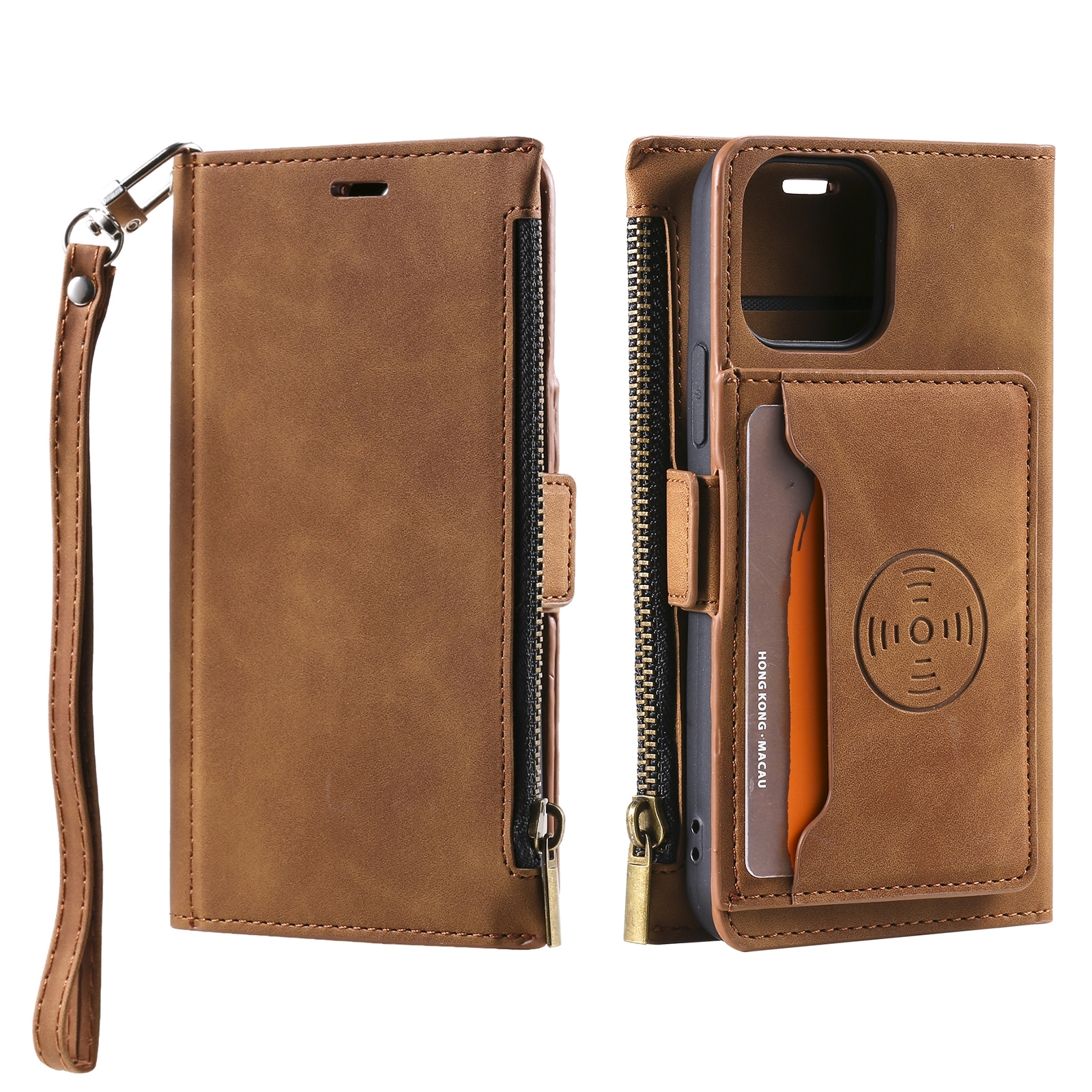 For iPhone 14 Zipper Card Leather Phone Case (Brown) For iPhone 14 Zipper Card Leather Phone Case (Brown)