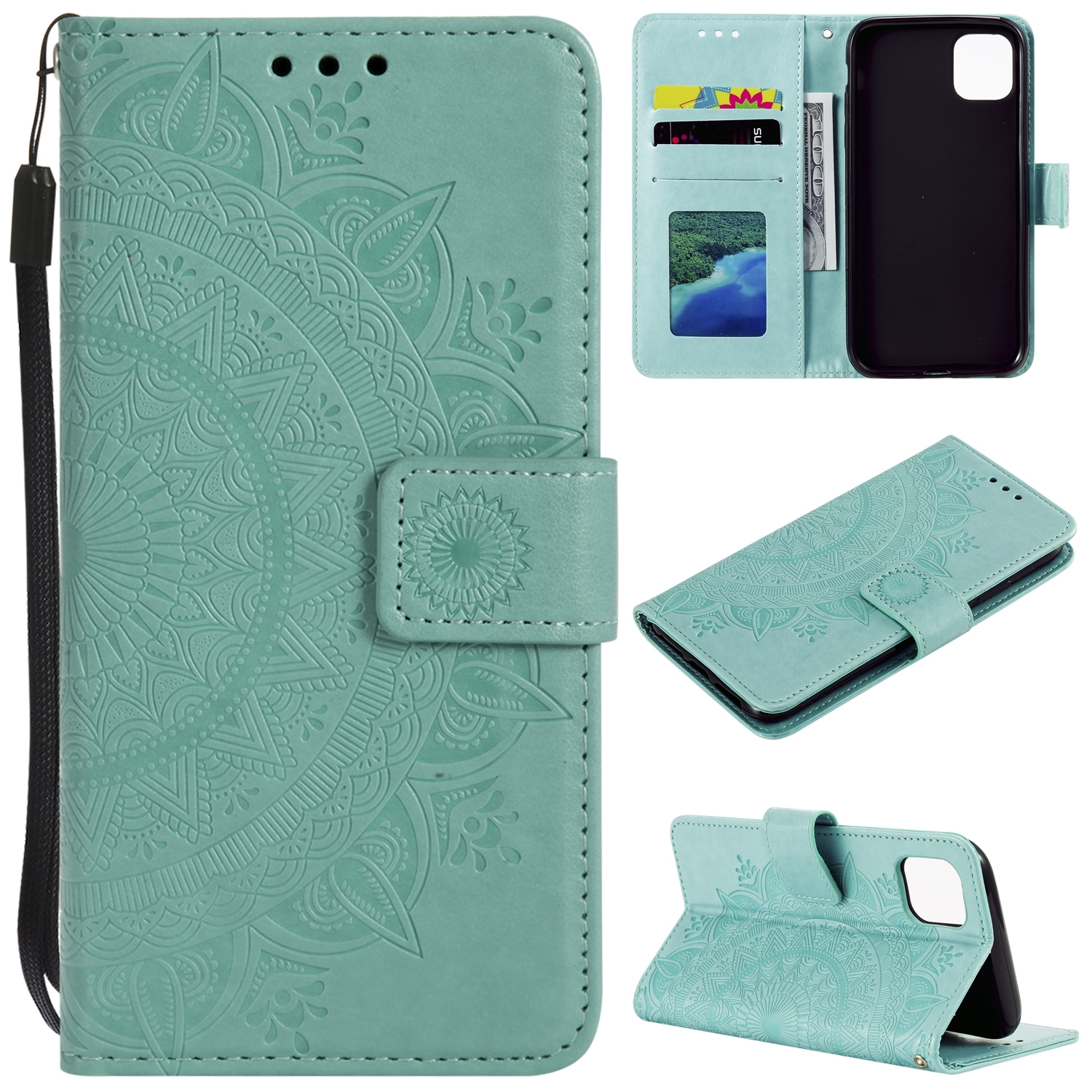 For iPhone 14 Totem Flower Embossed Leather Case (Green) For iPhone 14 Totem Flower Embossed Leather Case (Green)
