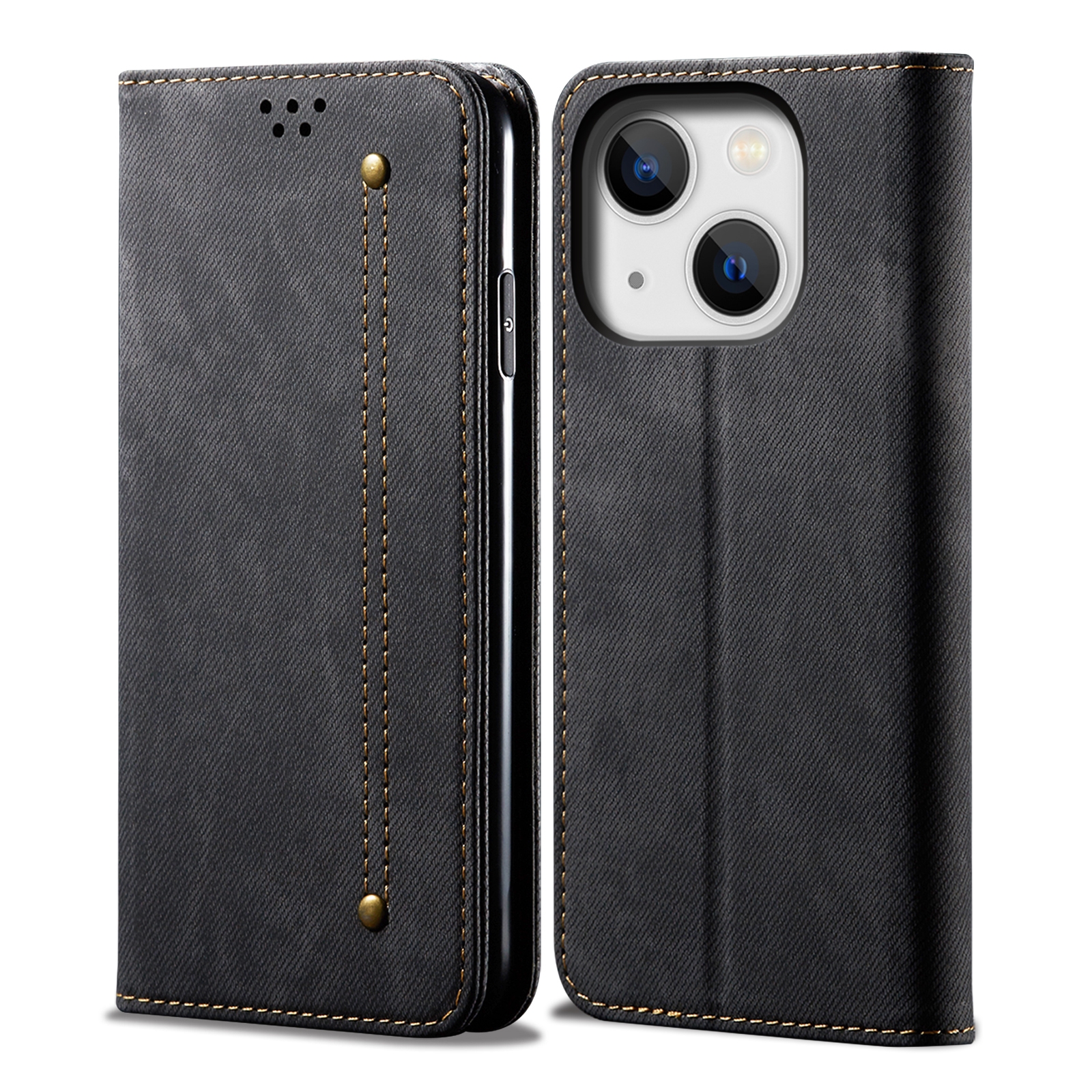 For iPhone 14 Plus Denim Texture Casual Style Leather Phone Case (Black) For iPhone 14 Plus Denim Texture Casual Style Leather Phone Case (Black)