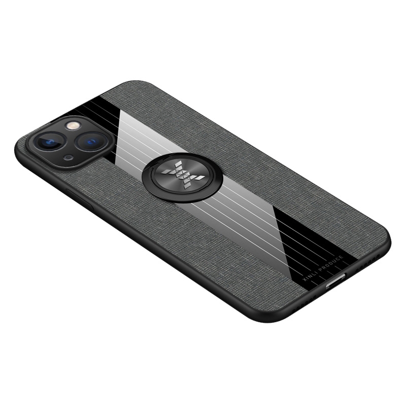 For iPhone 14 XINLI Stitching Cloth Textue Ring Holder TPU Case (Grey) For iPhone 14 XINLI Stitching Cloth Textue Ring Holder TPU Case (Grey)