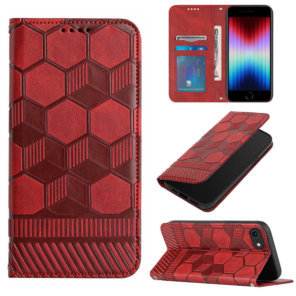 For iPhone SE 2022 / SE 2020 / 8 / 7 Football Texture Magnetic Leather Flip Phone Case(Red) For iPhone SE 2022 / SE 2020 / 8 / 7 Football Texture Magnetic Leather Flip Phone Case(Red)
