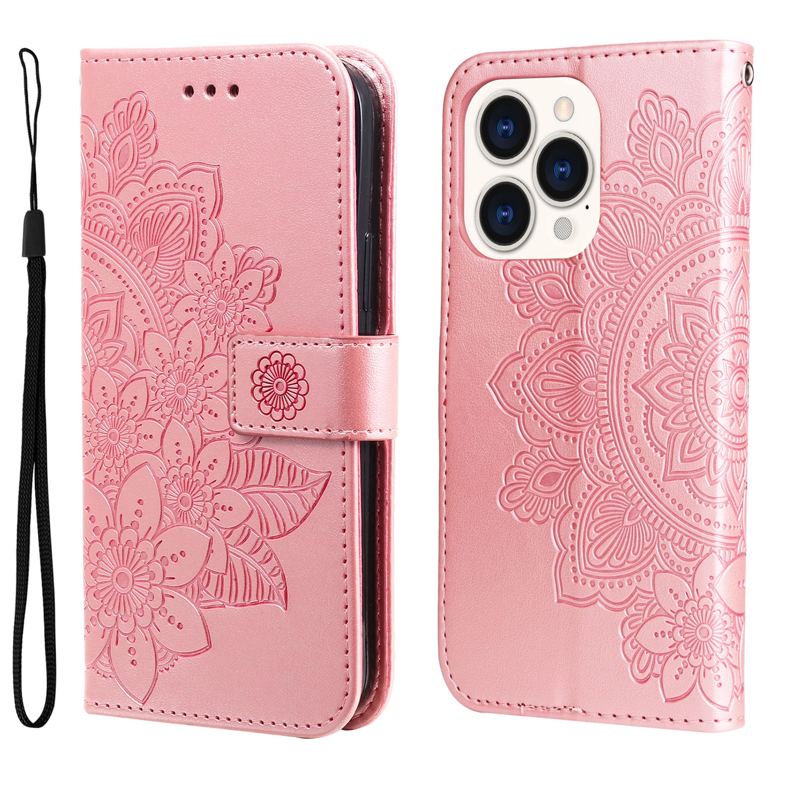 For iPhone 14 Pro 7-petal Flowers Embossing Leather Case(Rose Gold) For iPhone 14 Pro 7-petal Flowers Embossing Leather Case(Rose Gold)